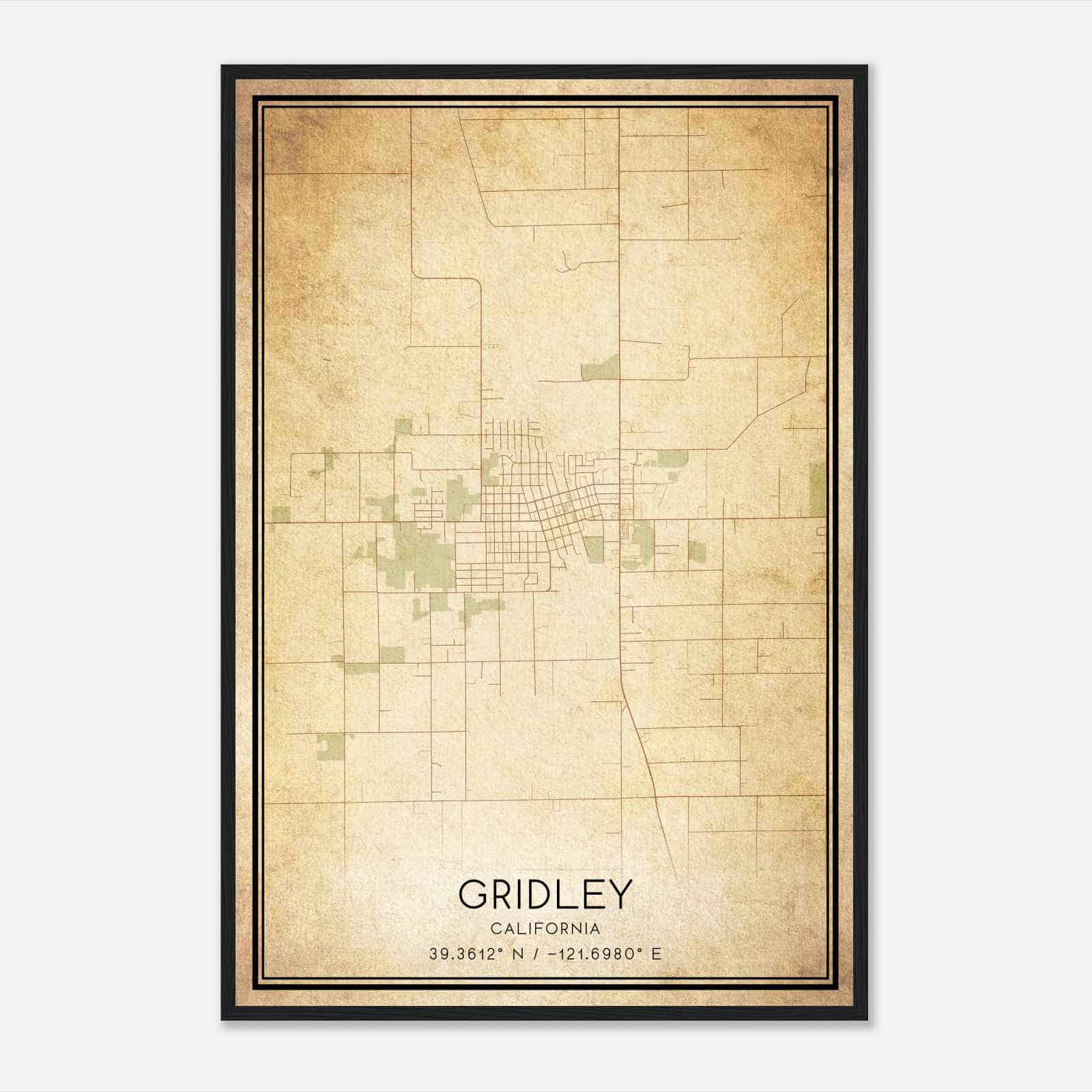 Vintage Gridley California Map Poster, Modern Home Decor Wall Art Print