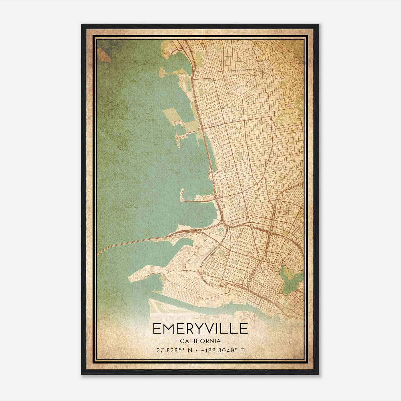 Vintage Emeryville California Map Poster, Modern Home Decor Wall Art Print