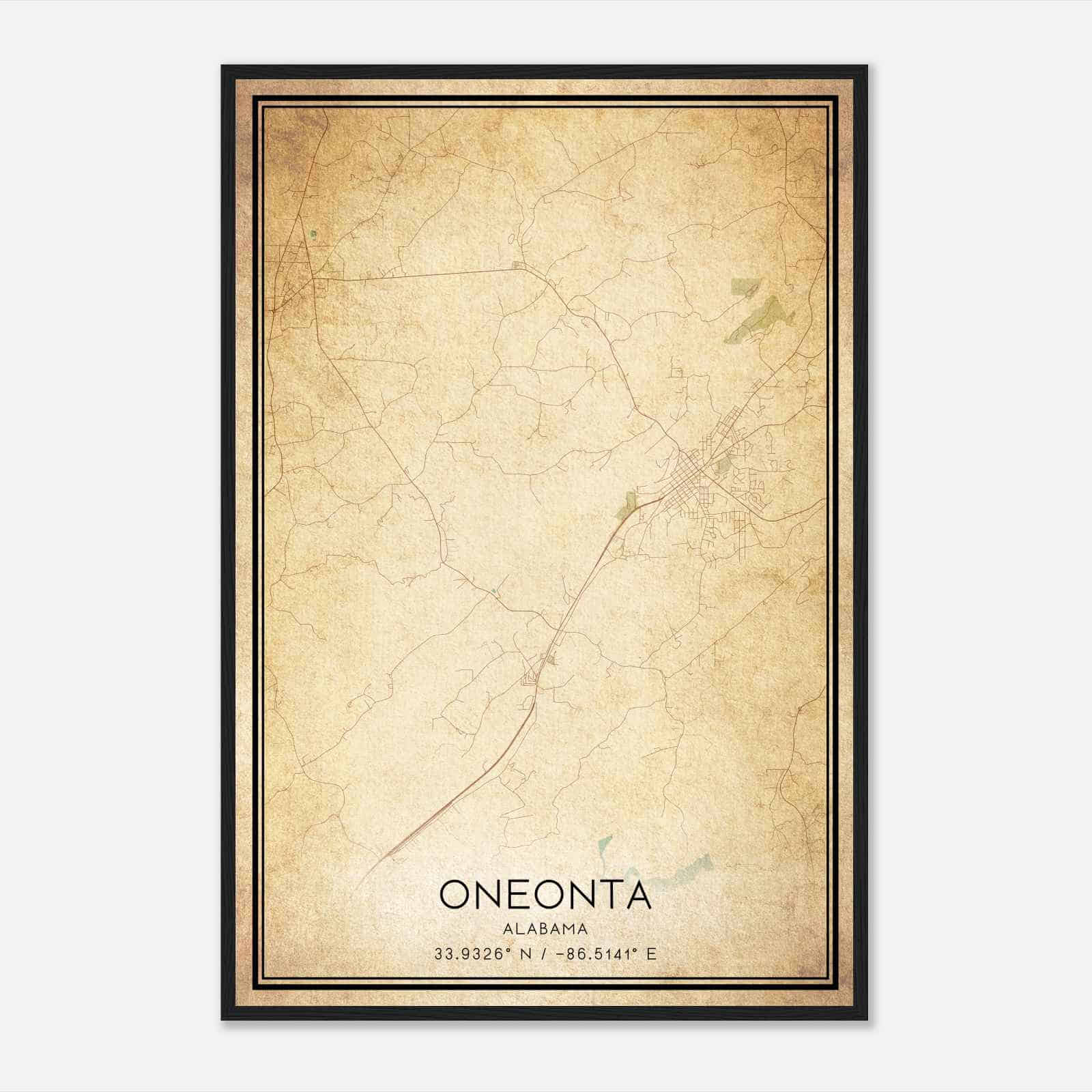 Vintage Oneonta Alabama Map Poster, Modern Home Decor Wall Art Print
