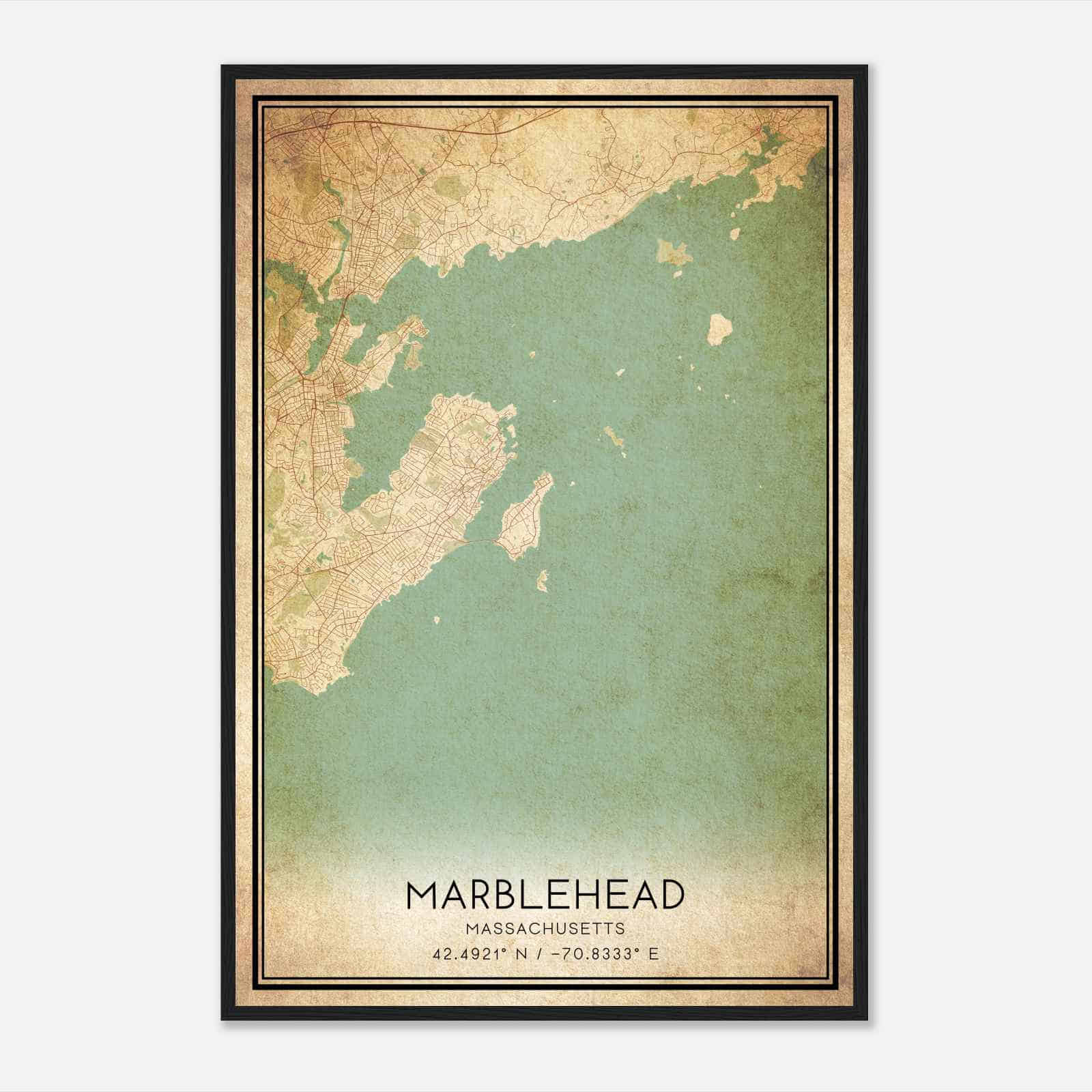 Vintage Marblehead Massachusetts Map Poster, Modern Home Decor Wall Art Print