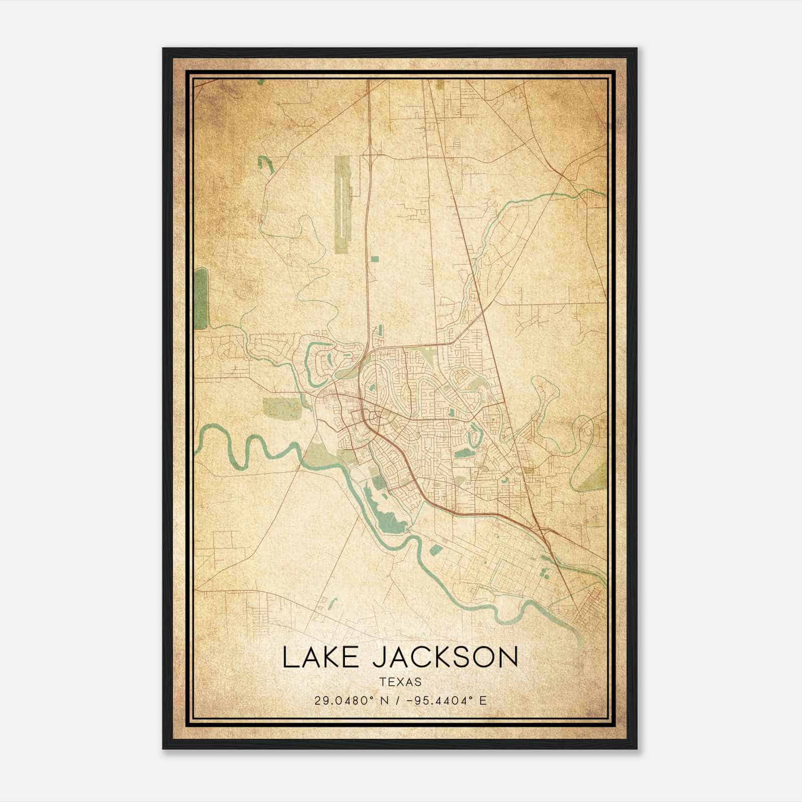 Vintage Lake Jackson Texas Map Poster, Modern Home Decor Wall Art Print
