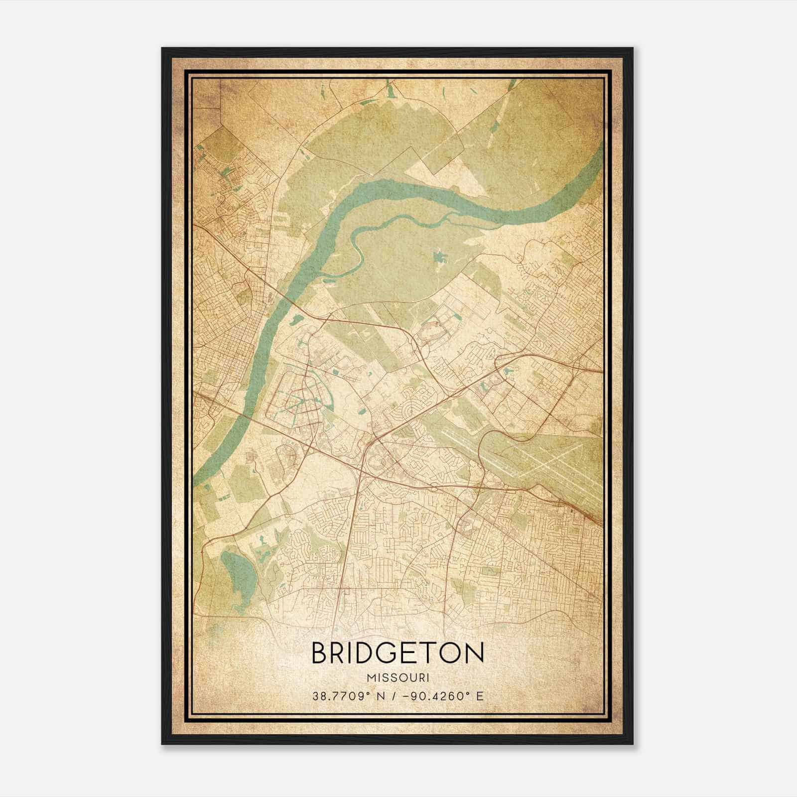 Vintage Bridgeton Missouri Map Poster, Modern Home Decor Wall Art Print