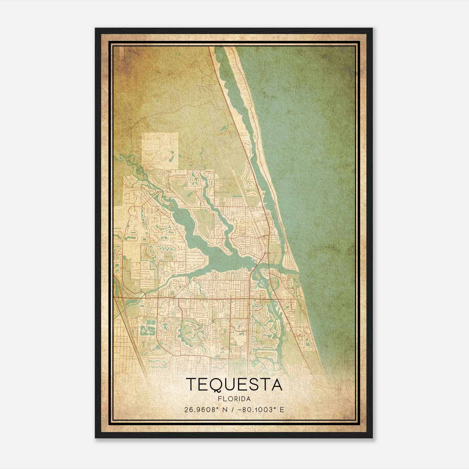Vintage Tequesta Florida Map Poster, Modern Home Decor Wall Art Print