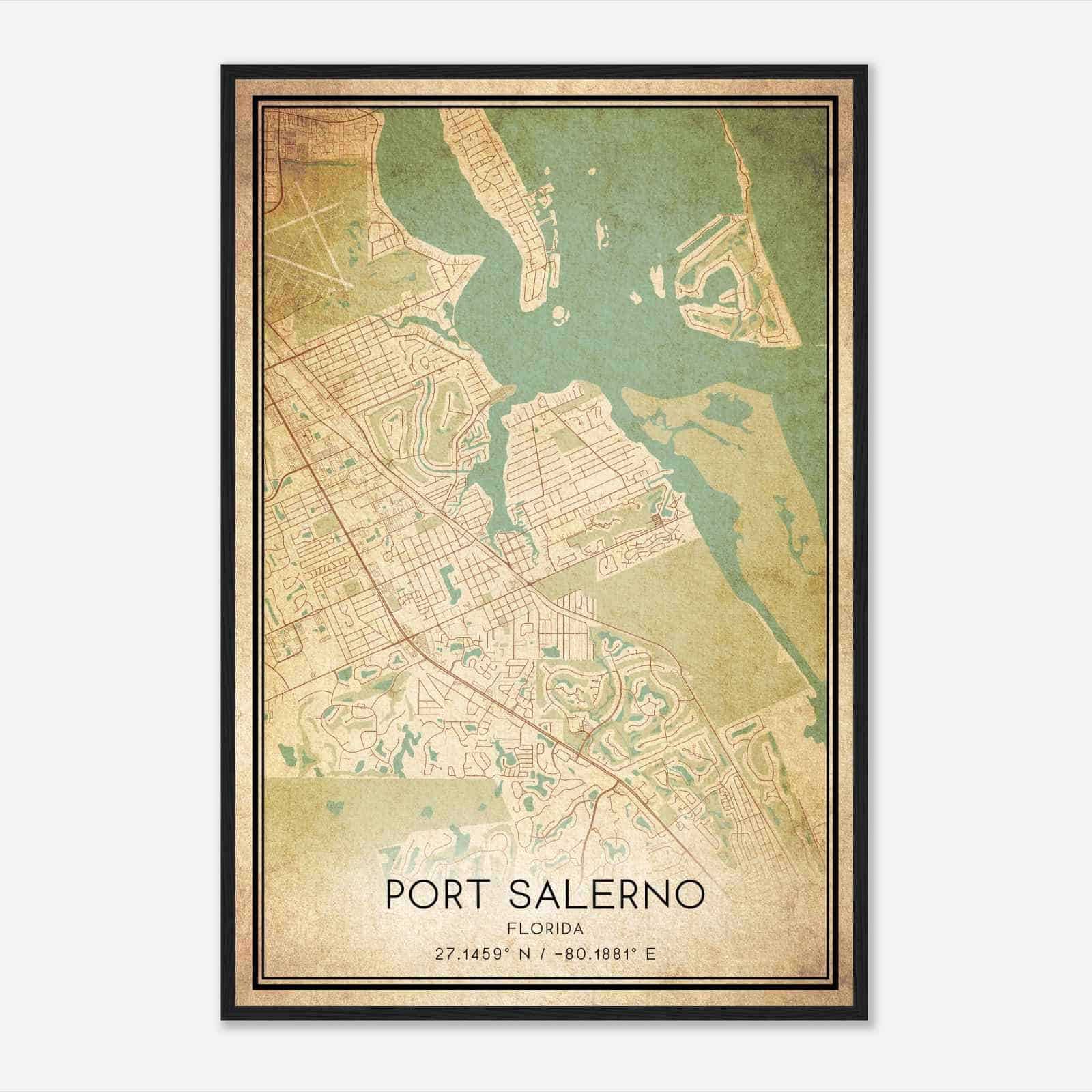 Vintage Port Salerno Florida Map Poster, Modern Home Decor Wall Art Print