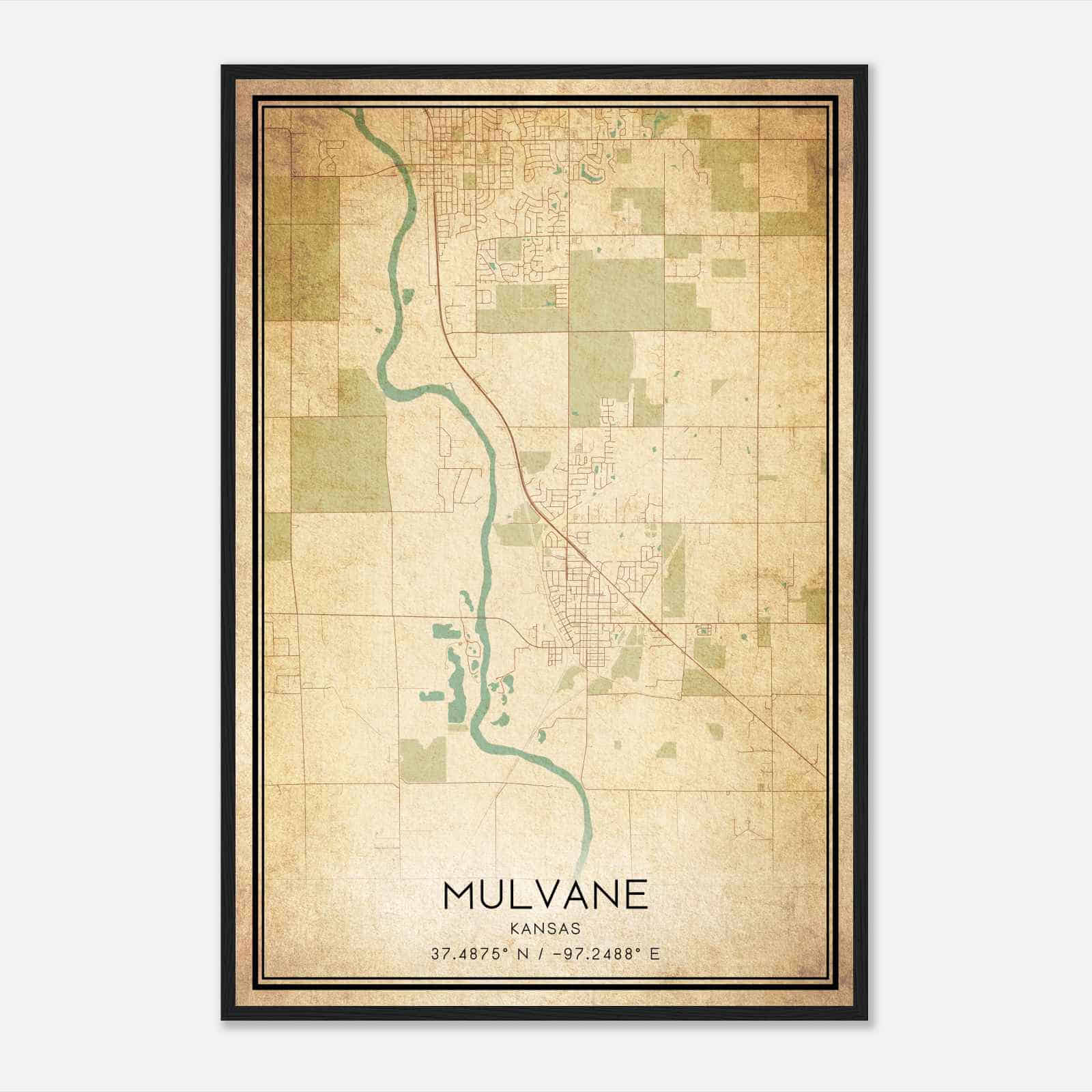 Vintage Mulvane Kansas Map Poster, Modern Home Decor Wall Art Print