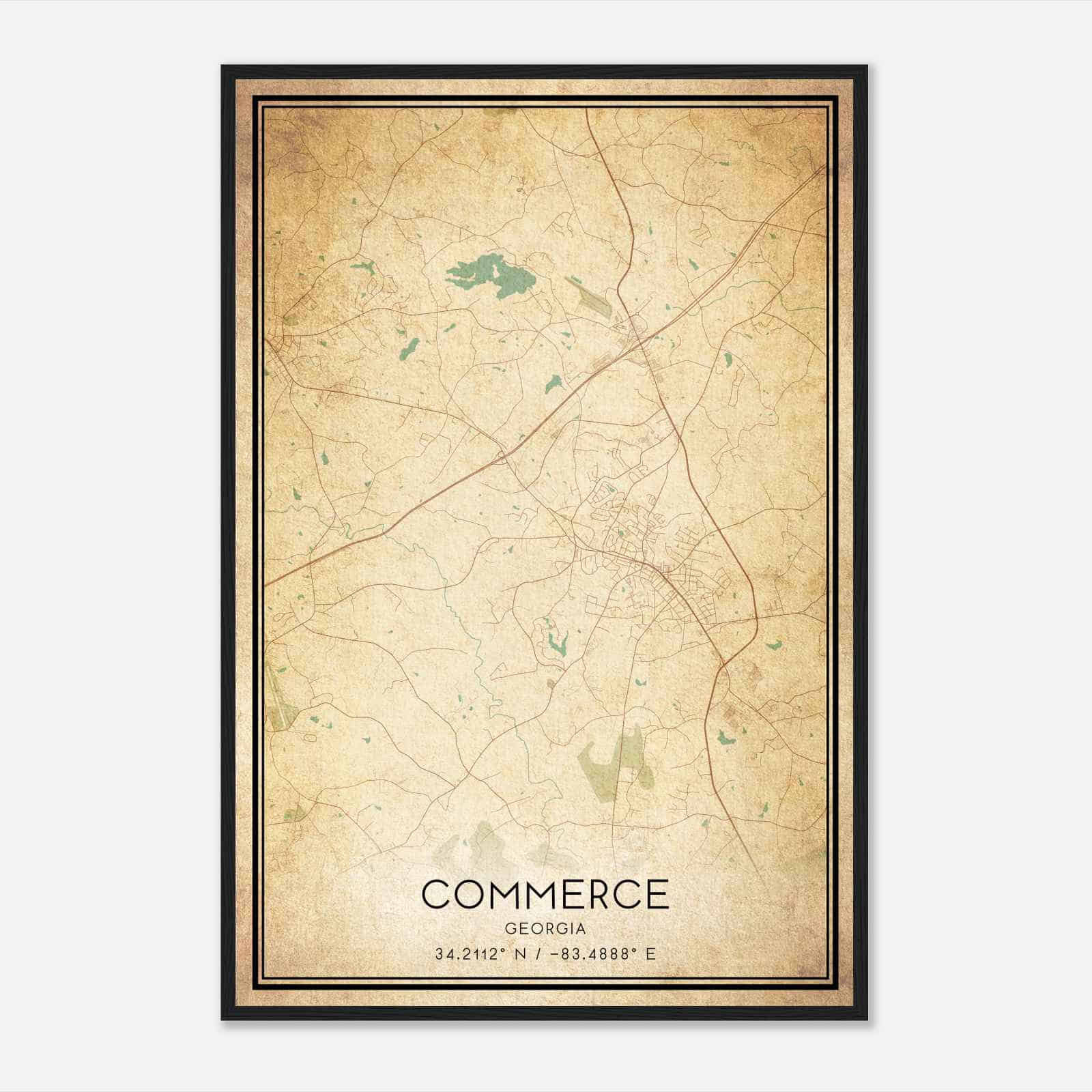 Vintage Commerce Georgia Map Poster, Modern Home Decor Wall Art Print