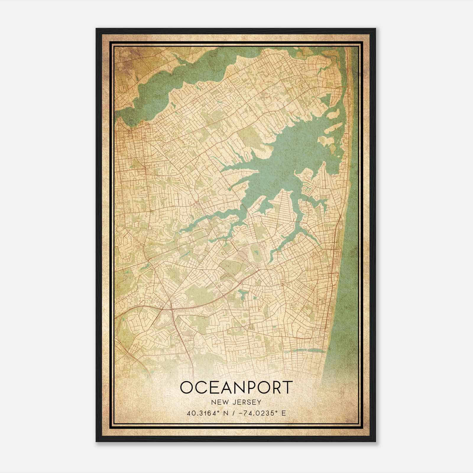 Vintage Oceanport New Jersey Map Poster, Modern Home Decor Wall Art Print