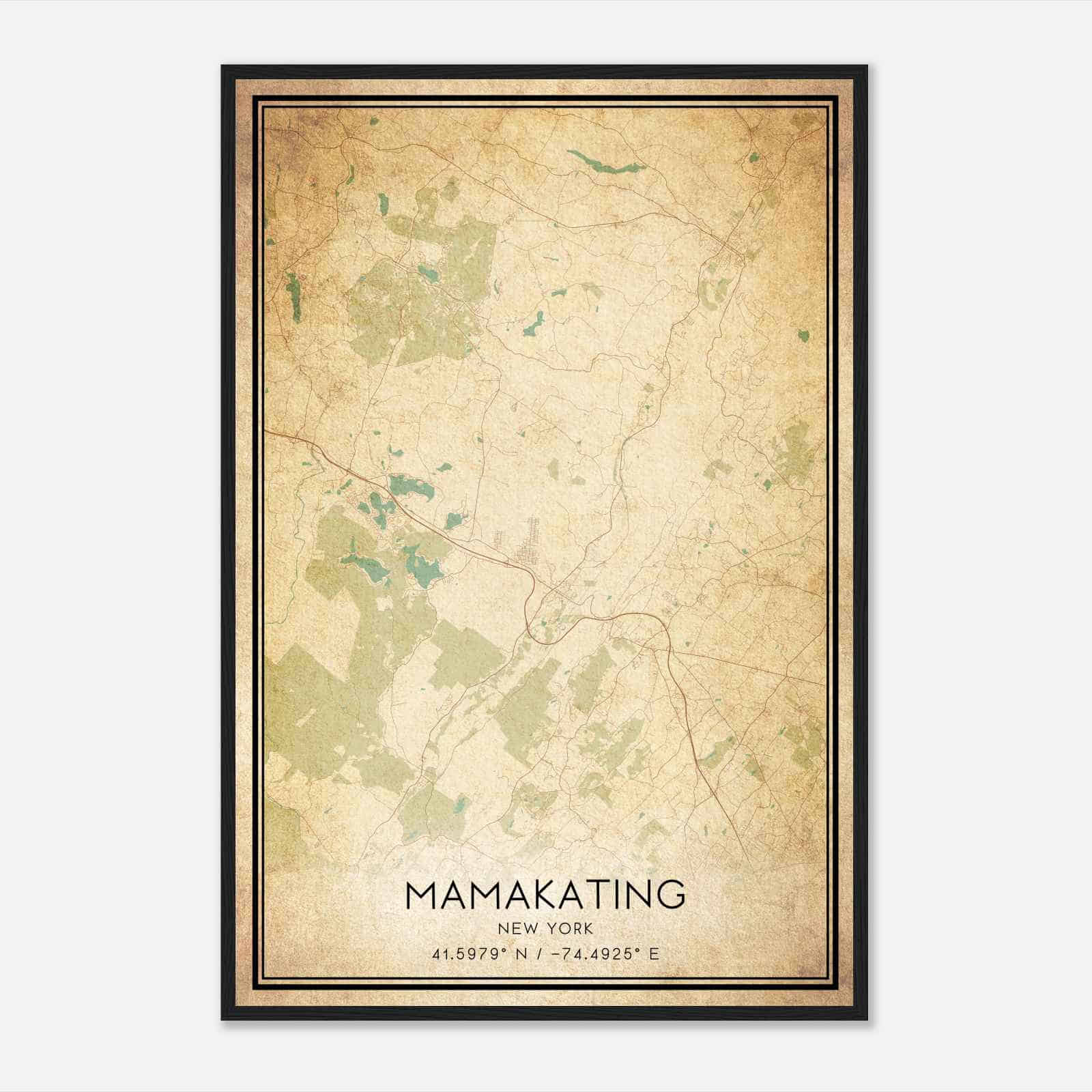 Vintage Mamakating New York Map Poster, Modern Home Decor Wall Art Print