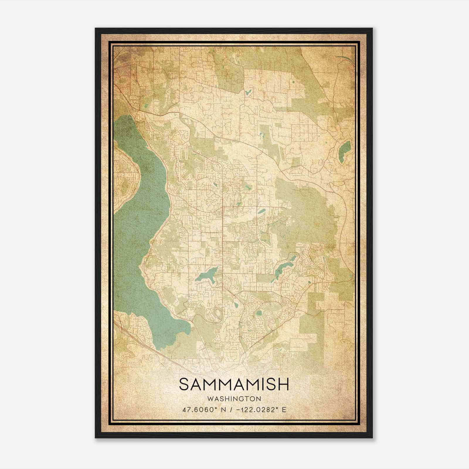 Vintage Sammamish Washington Map Poster, Modern Home Decor Wall Art Print