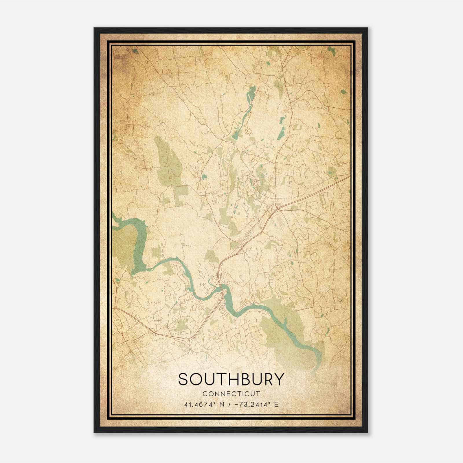 Vintage Southbury Connecticut Map Poster, Modern Home Decor Wall Art Print