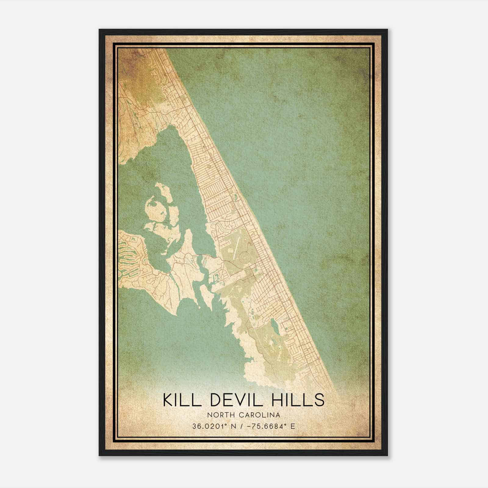 Vintage Kill Devil Hills North Carolina Map Poster, Modern Home Decor Wall Art Print