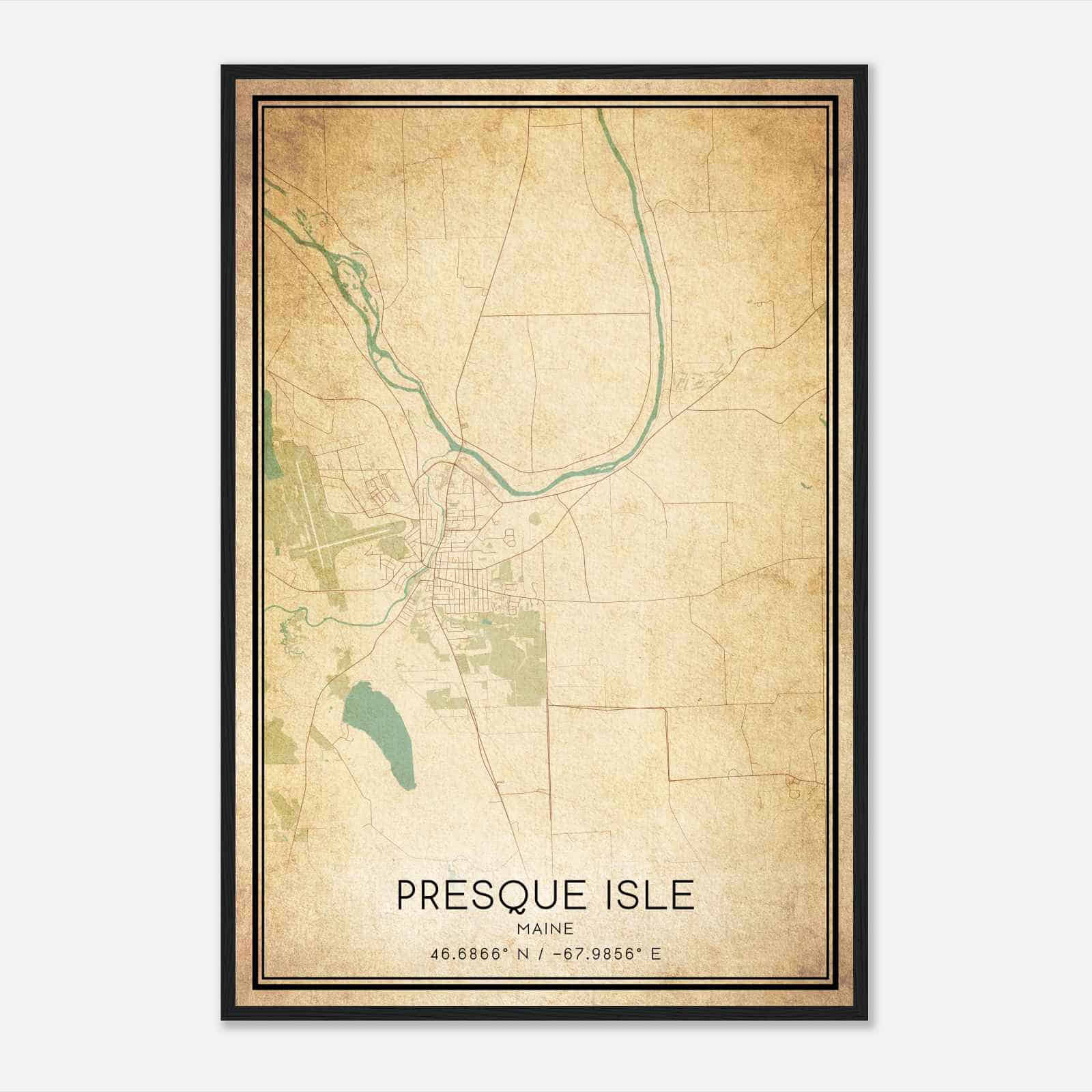 Vintage Presque Isle Maine Map Poster, Modern Home Decor Wall Art Print