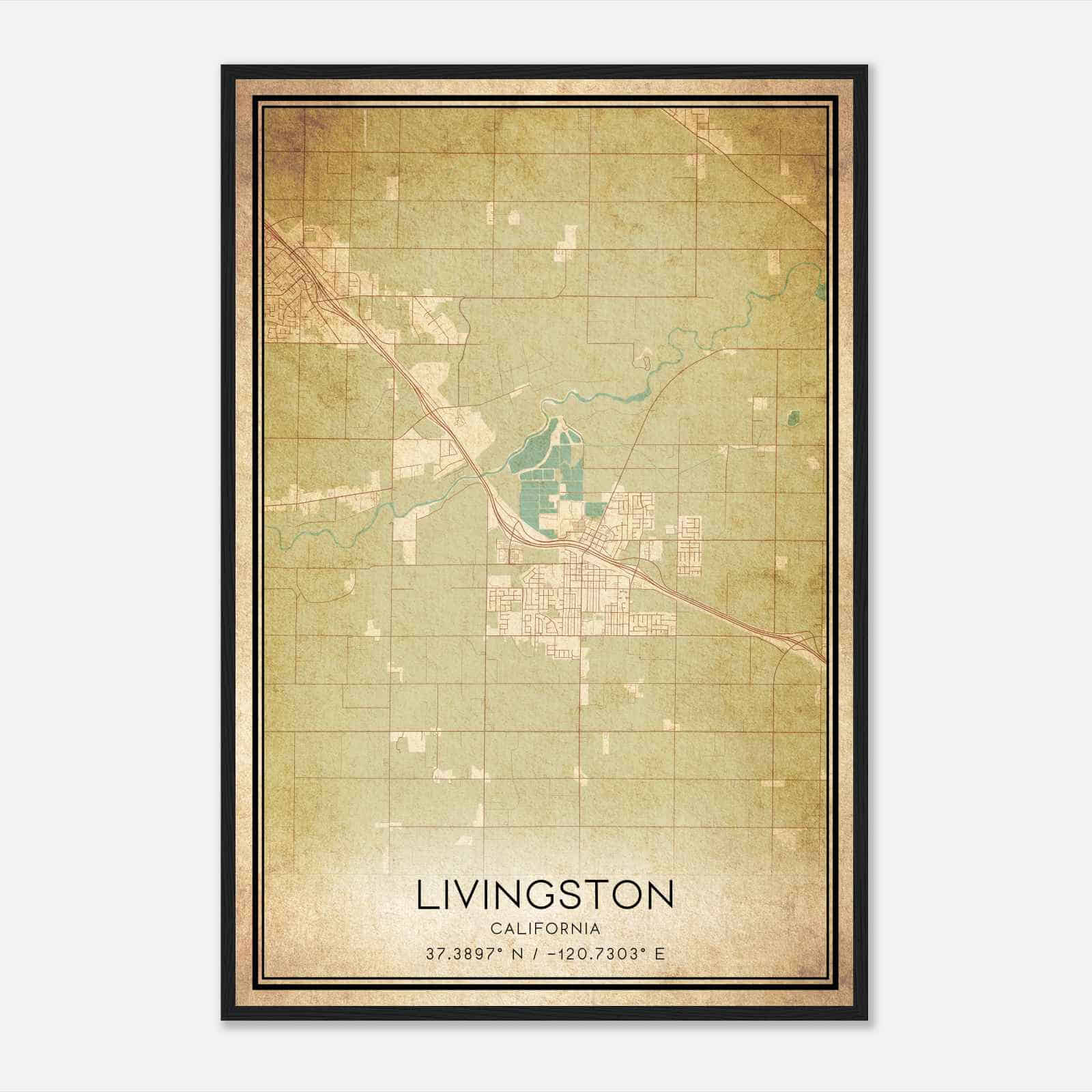 Vintage Livingston California Map Poster, Modern Home Decor Wall Art Print