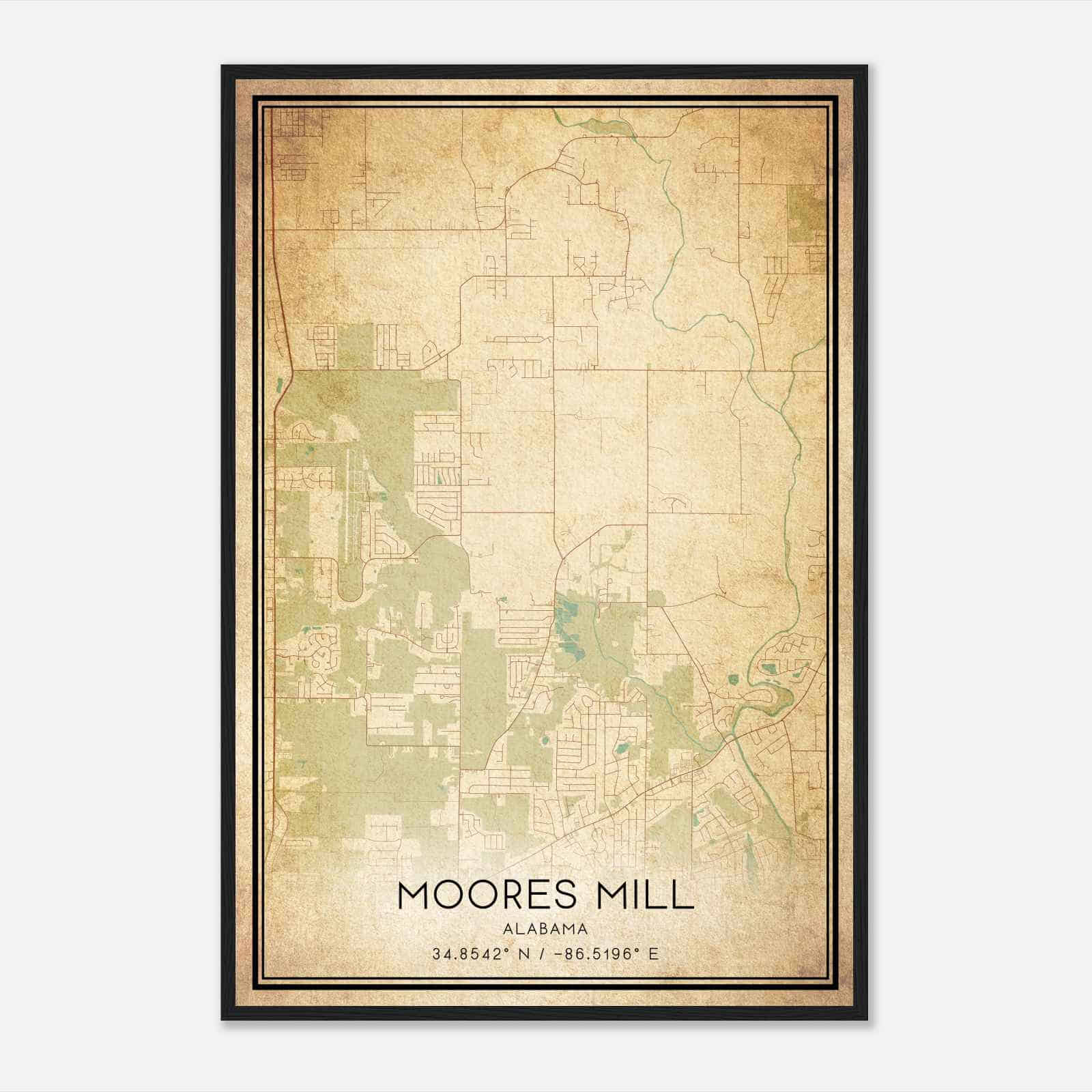 Vintage Moores Mill Alabama Map Poster, Modern Home Decor Wall Art Print