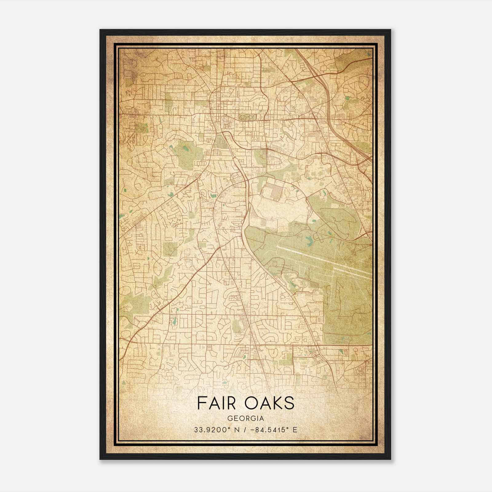 Vintage Fair Oaks Georgia Map Poster, Modern Home Decor Wall Art Print