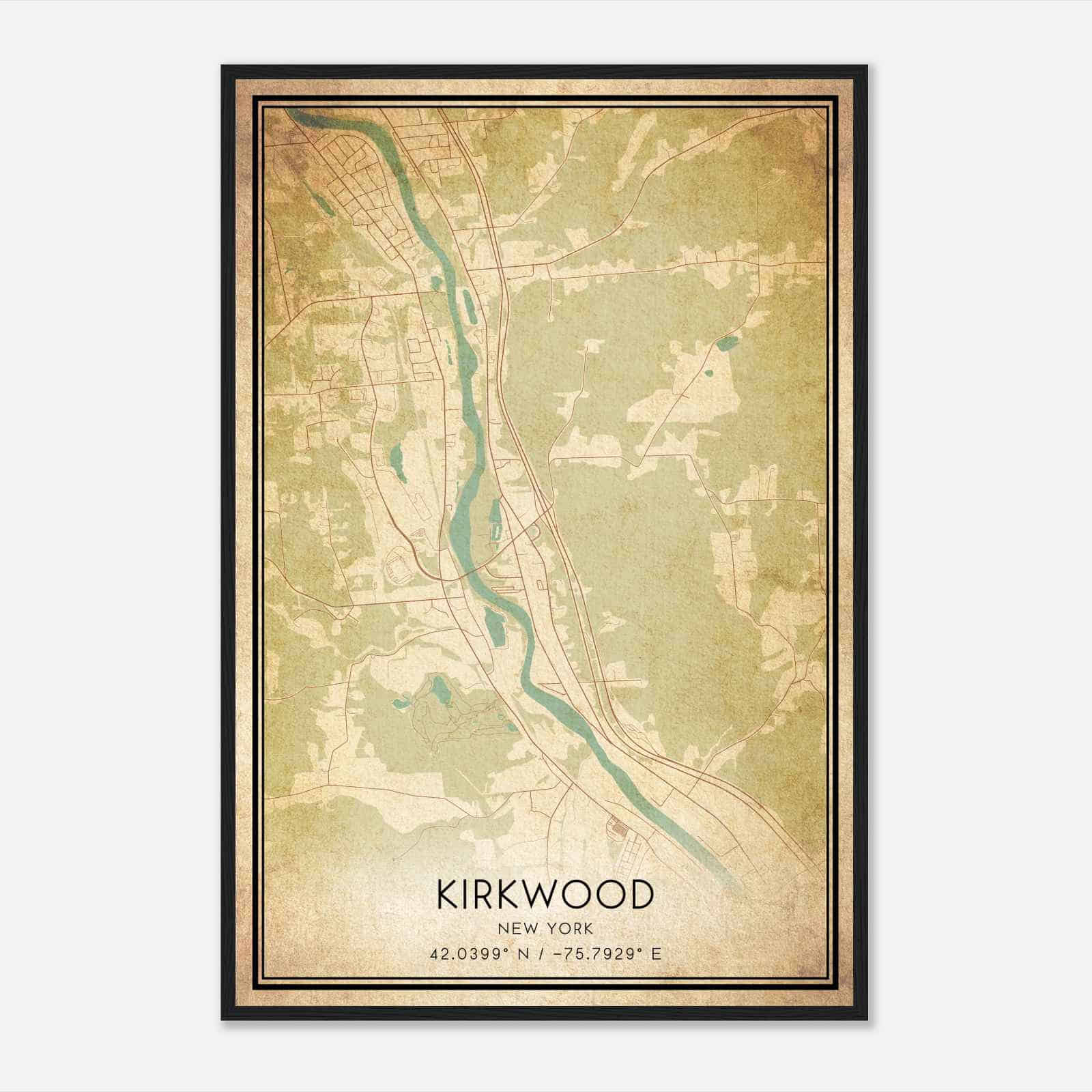 Vintage Kirkwood New York Map Poster, Modern Home Decor Wall Art Print