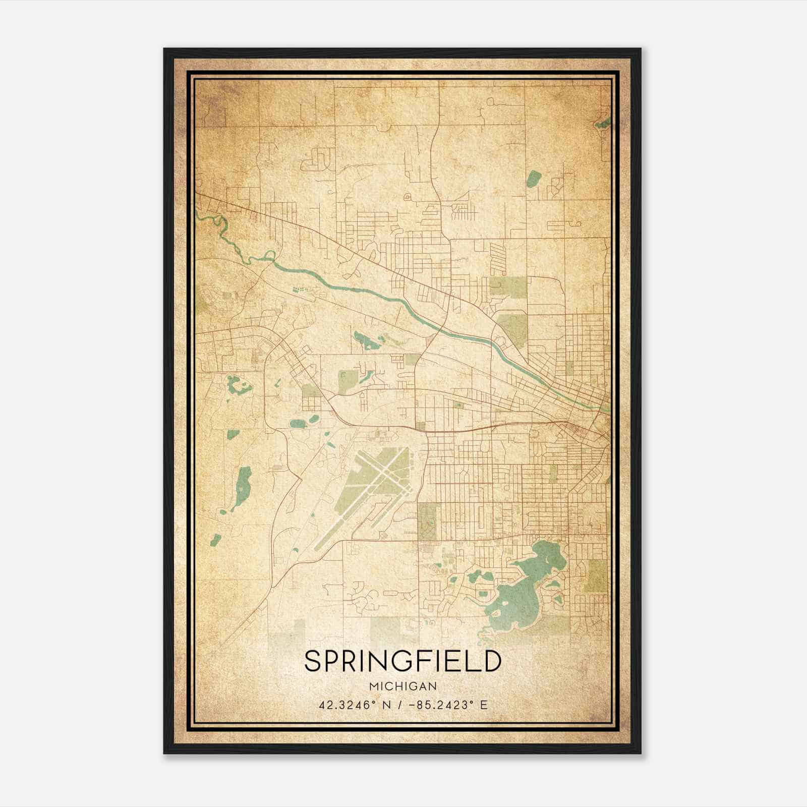 Vintage Springfield Michigan Map Poster, Modern Home Decor Wall Art Print
