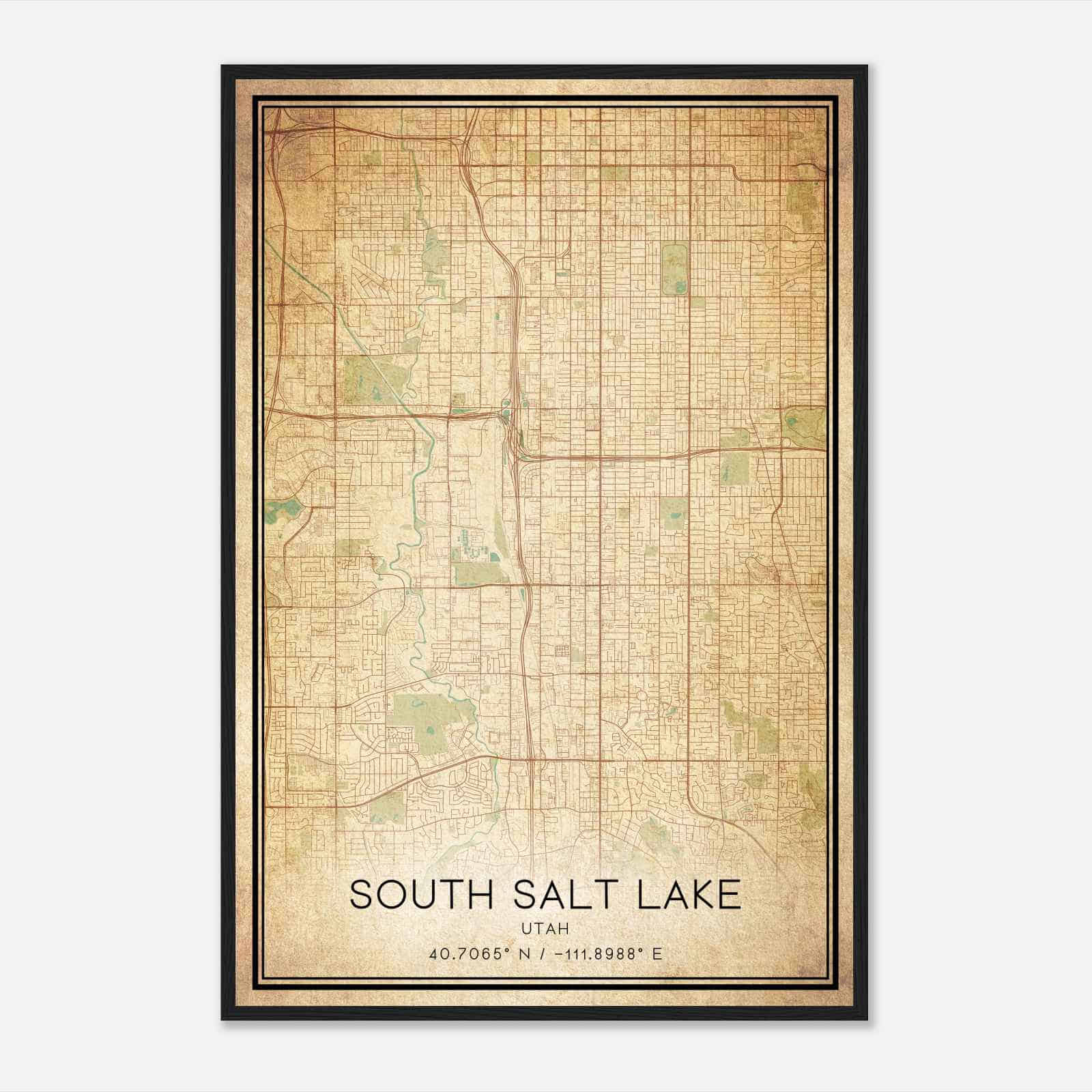Vintage South Salt Lake Utah Map Poster, Modern Home Decor Wall Art Print