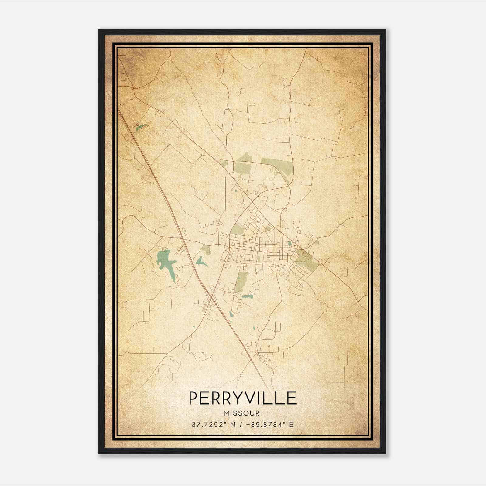 Vintage Perryville Missouri Map Poster, Modern Home Decor Wall Art