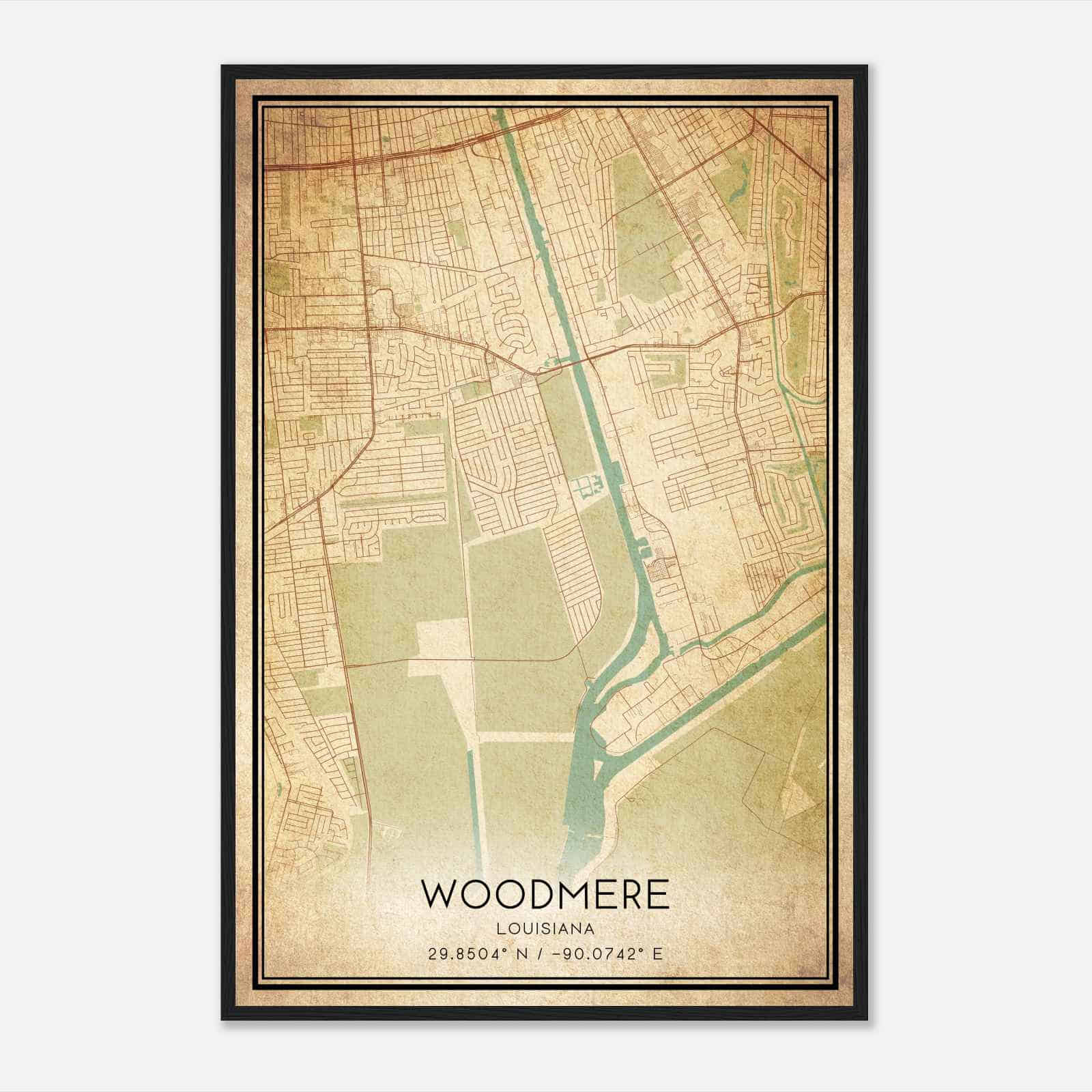Vintage Woodmere Louisiana Map Poster, Modern Home Decor Wall Art Print
