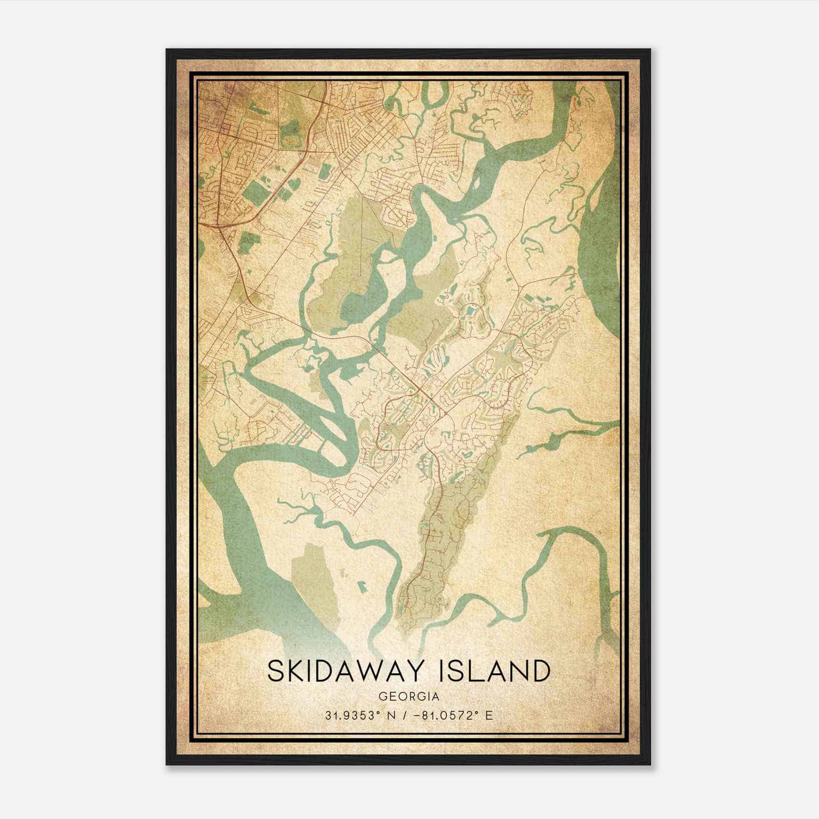 Vintage Skidaway Island Georgia Map Poster, Modern Home Decor Wall Art Print