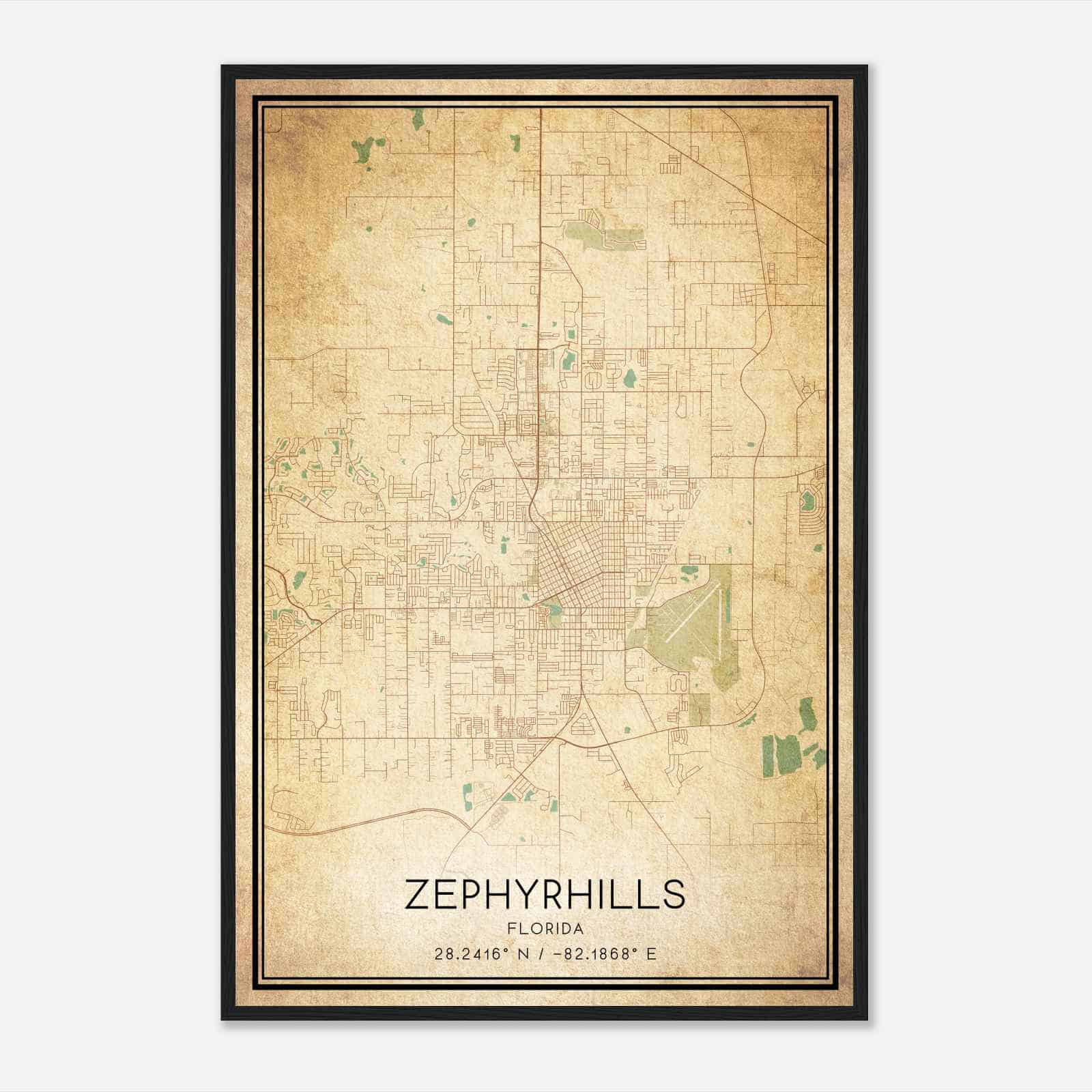 Vintage Zephyrhills Florida Map Poster, Modern Home Decor Wall Art Print