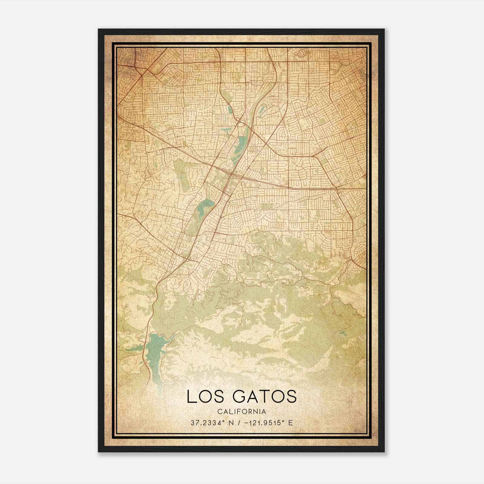 Vintage Los Gatos California Map Poster, Modern Home Decor Wall Art Print