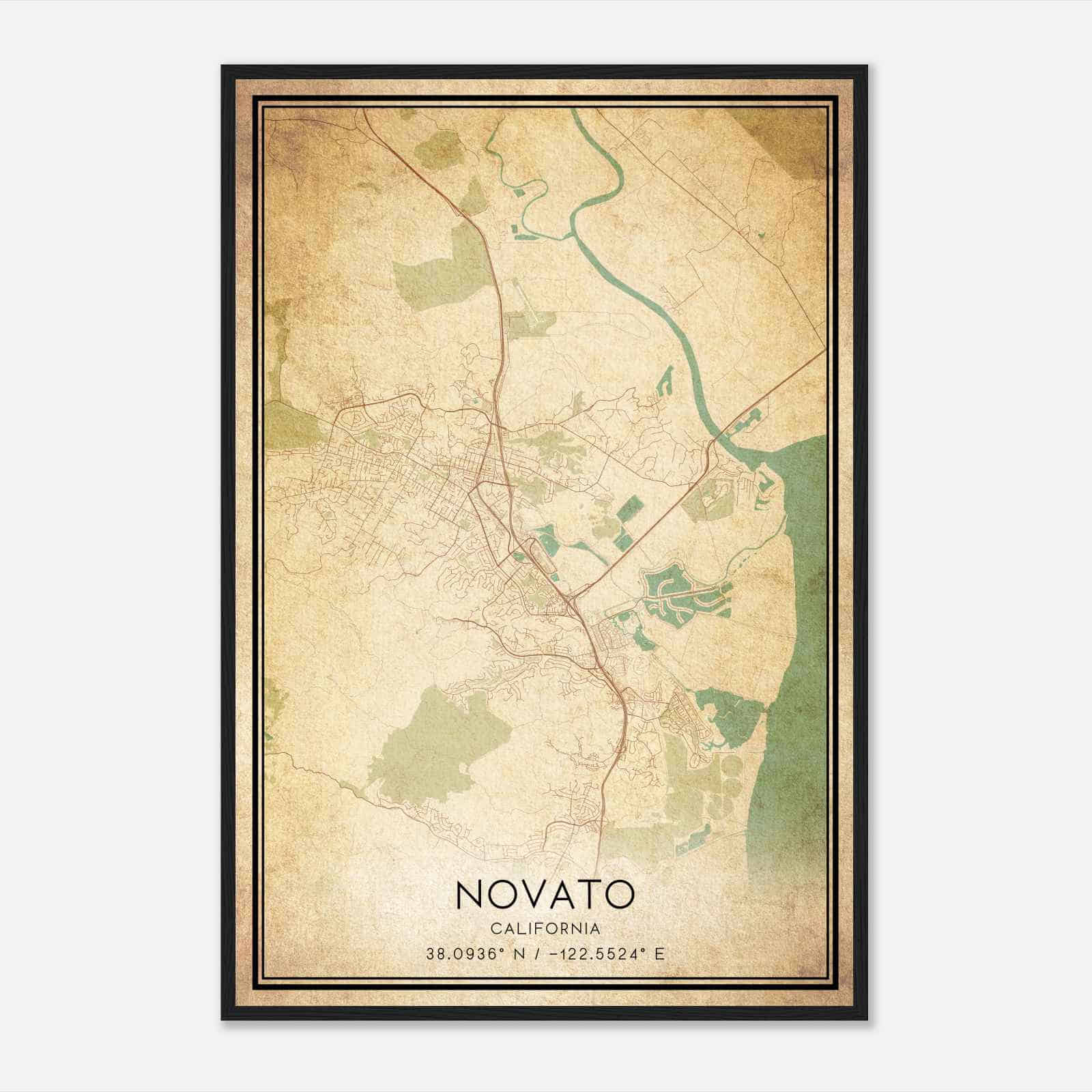 Vintage Novato California Map Poster, Modern Home Decor Wall Art Print