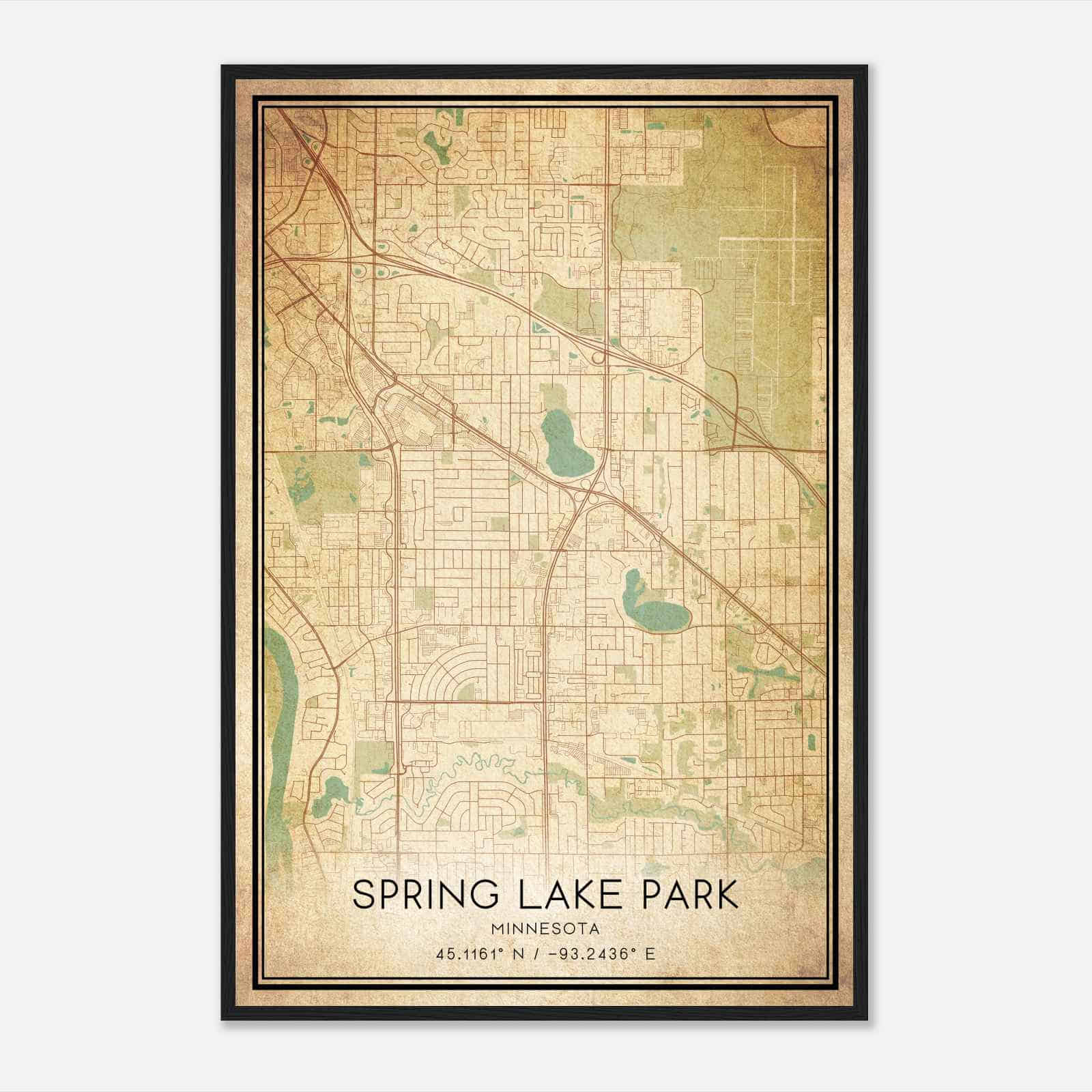 Vintage Spring Lake Park Minnesota Map Poster, Modern Home Decor Wall Art Print