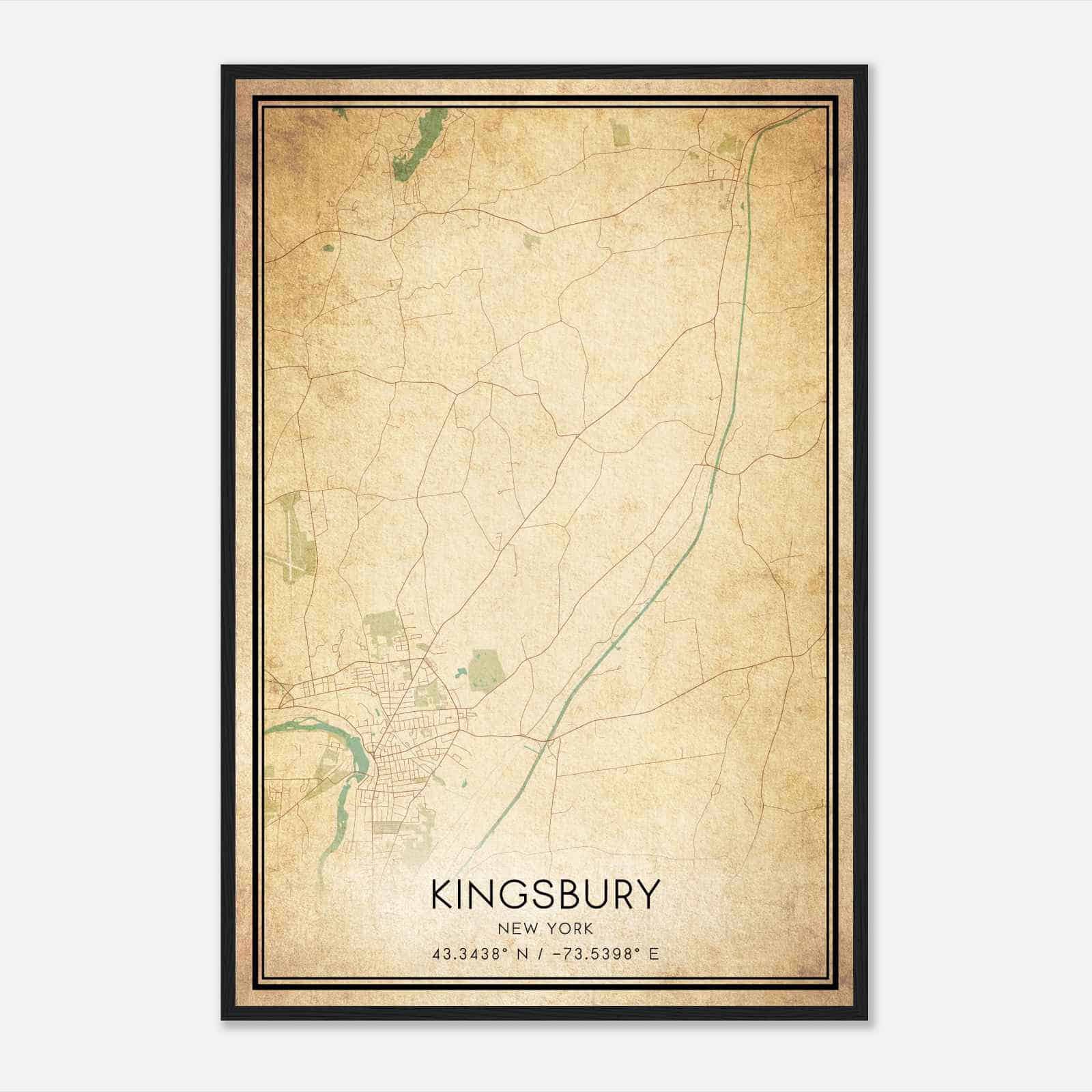 Vintage Kingsbury New York Map Poster, Modern Home Decor Wall Art Print