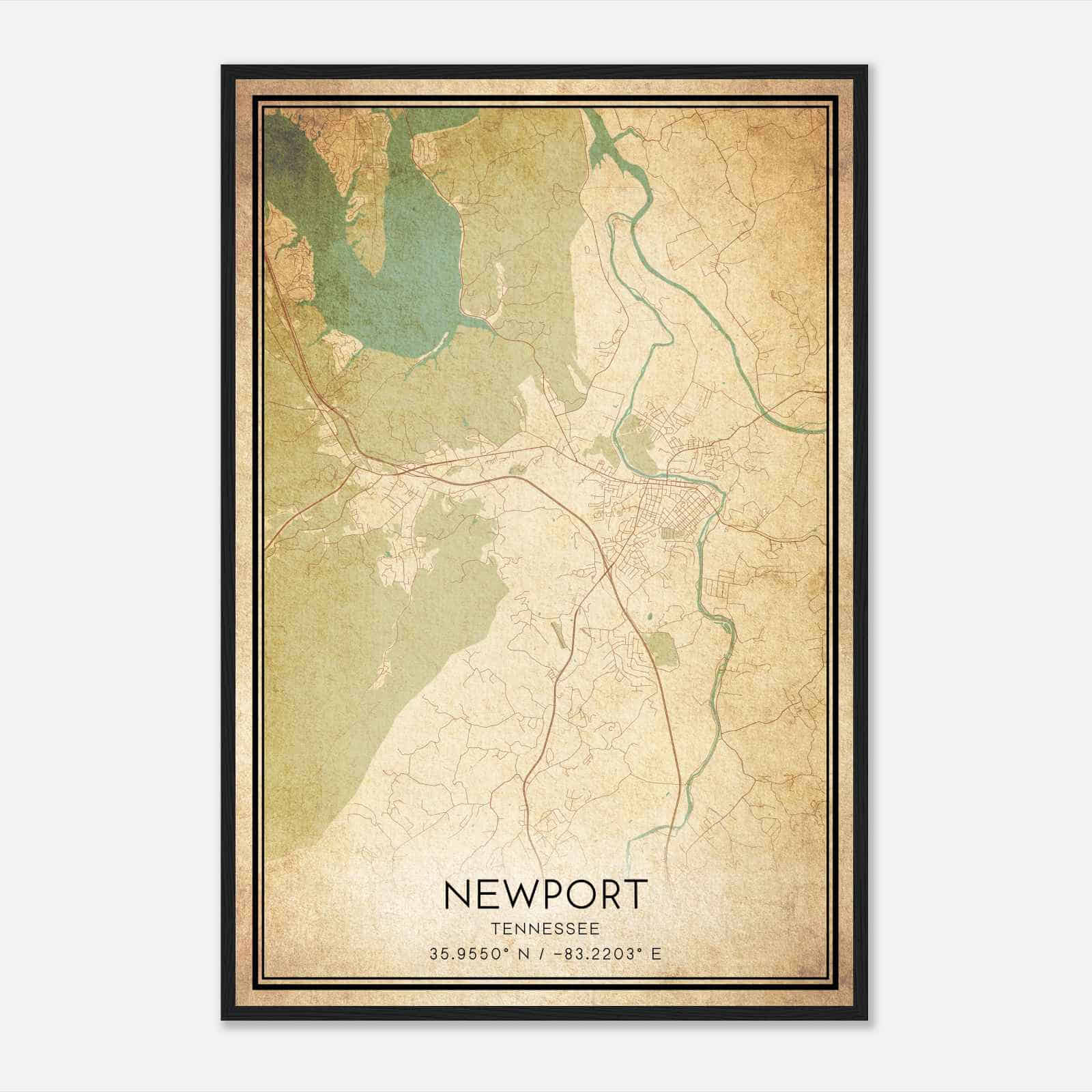 Vintage Newport Tennessee Map Poster, Modern Home Decor Wall Art Print