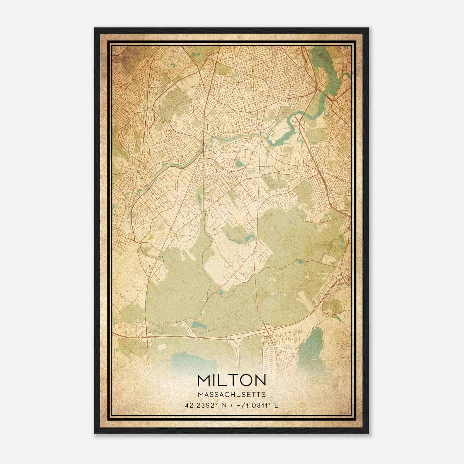 Vintage Milton Massachusetts Map Poster, Modern Home Decor Wall Art Print