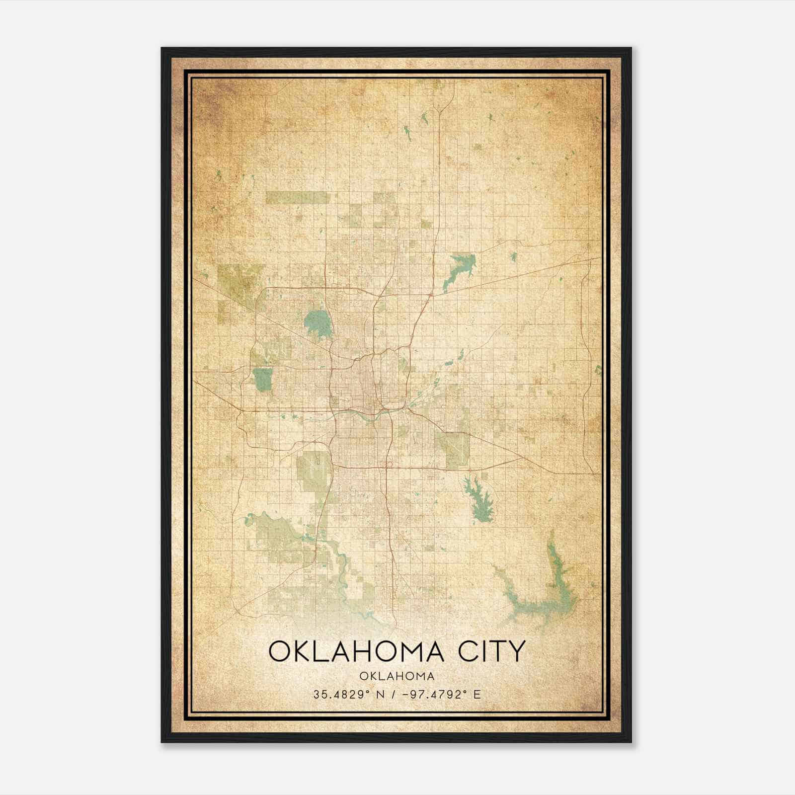 Vintage Oklahoma City Oklahoma Map Poster, Modern Home Decor Wall Art Print