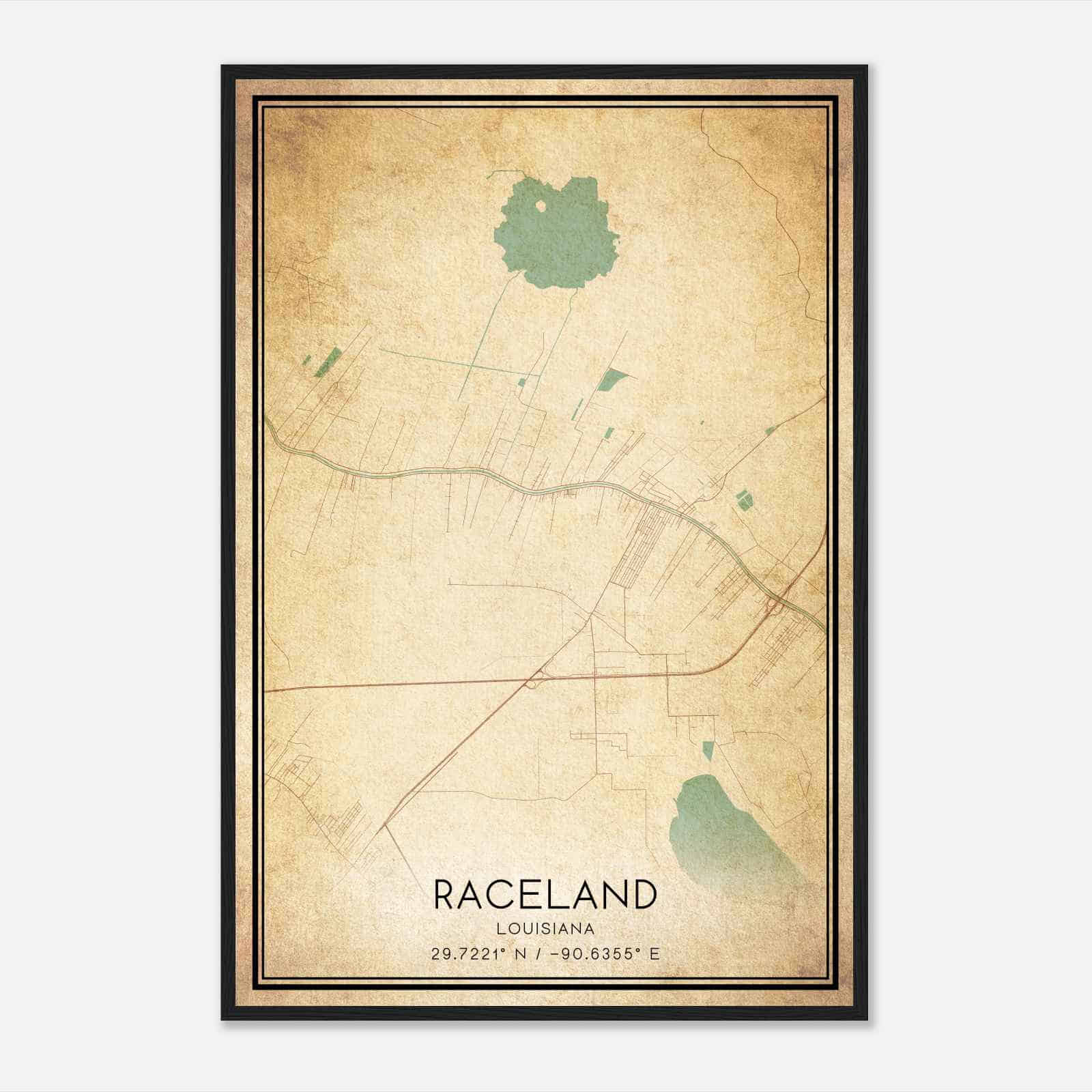 Vintage Raceland Louisiana Map Poster, Modern Home Decor Wall Art Print