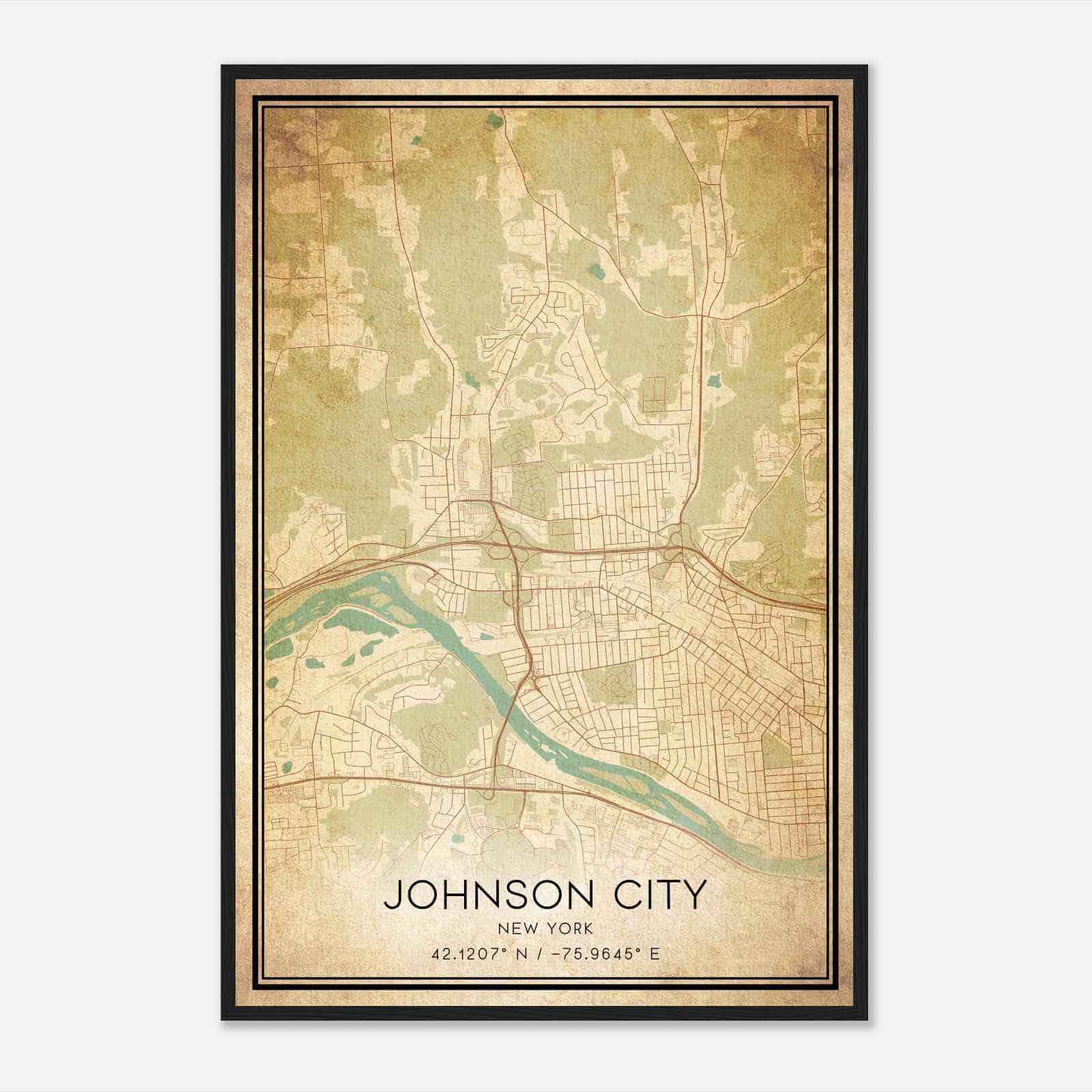 Vintage Johnson City New York Map Poster, Modern Home Decor Wall Art Print
