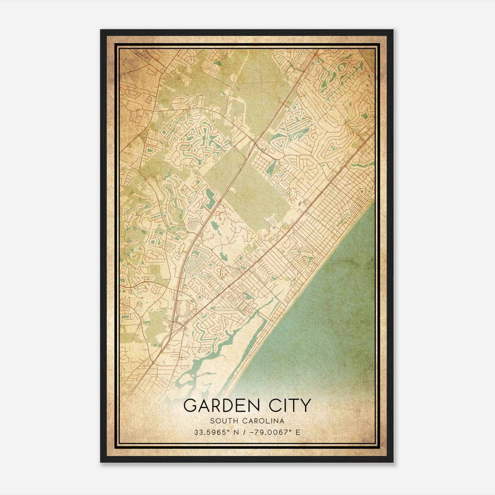 Vintage Garden City South Carolina Map Poster, Modern Home Decor Wall Art Print