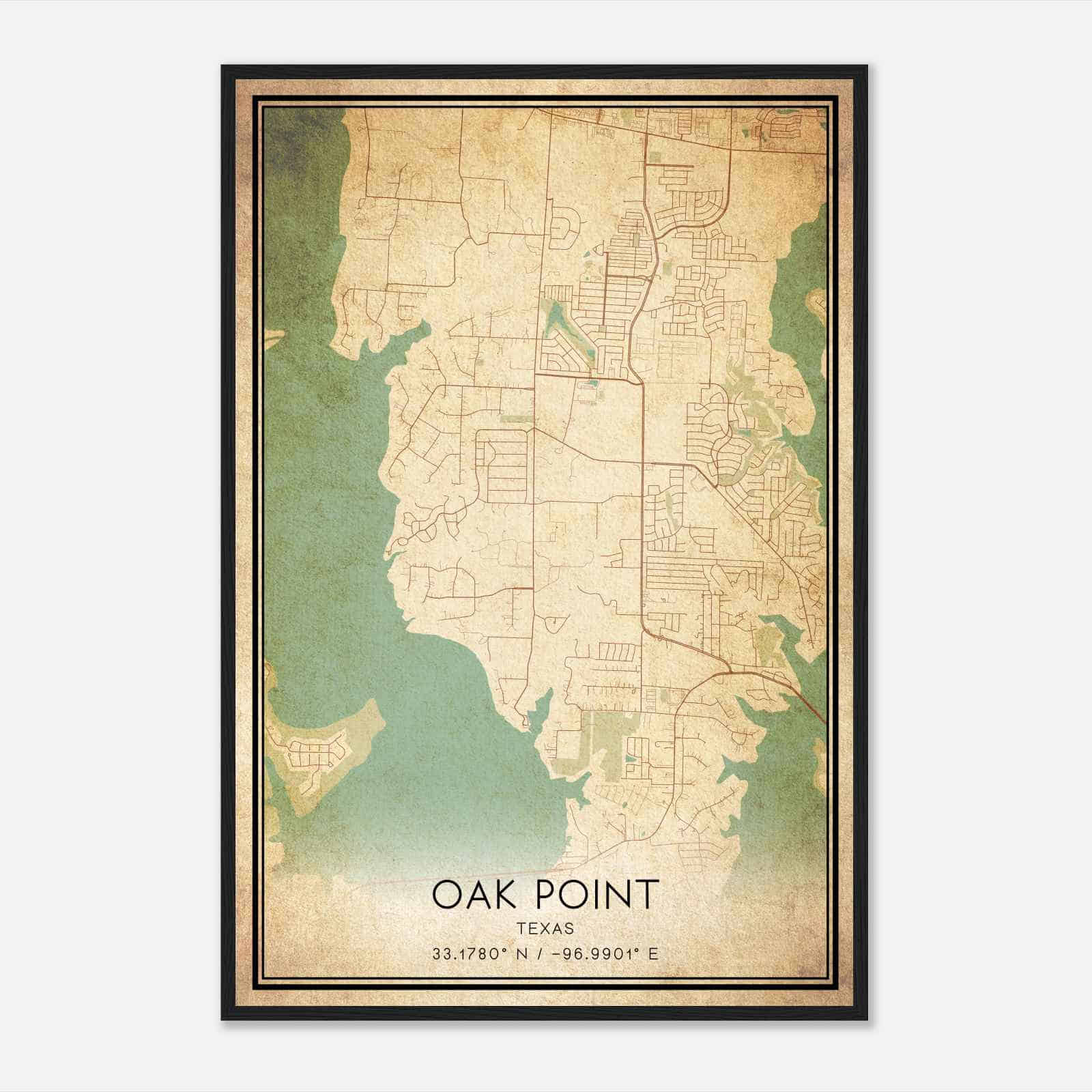 Vintage Oak Point Texas Map Poster, Modern Home Decor Wall Art Print