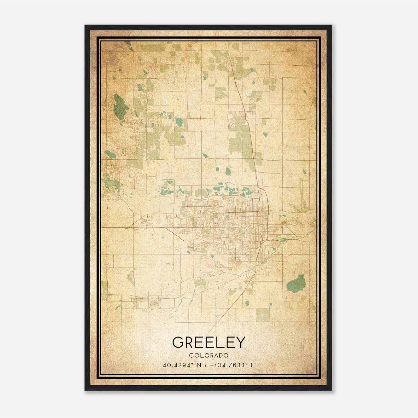Vintage Greeley Colorado Map Poster, Modern Home Decor Wall Art Print