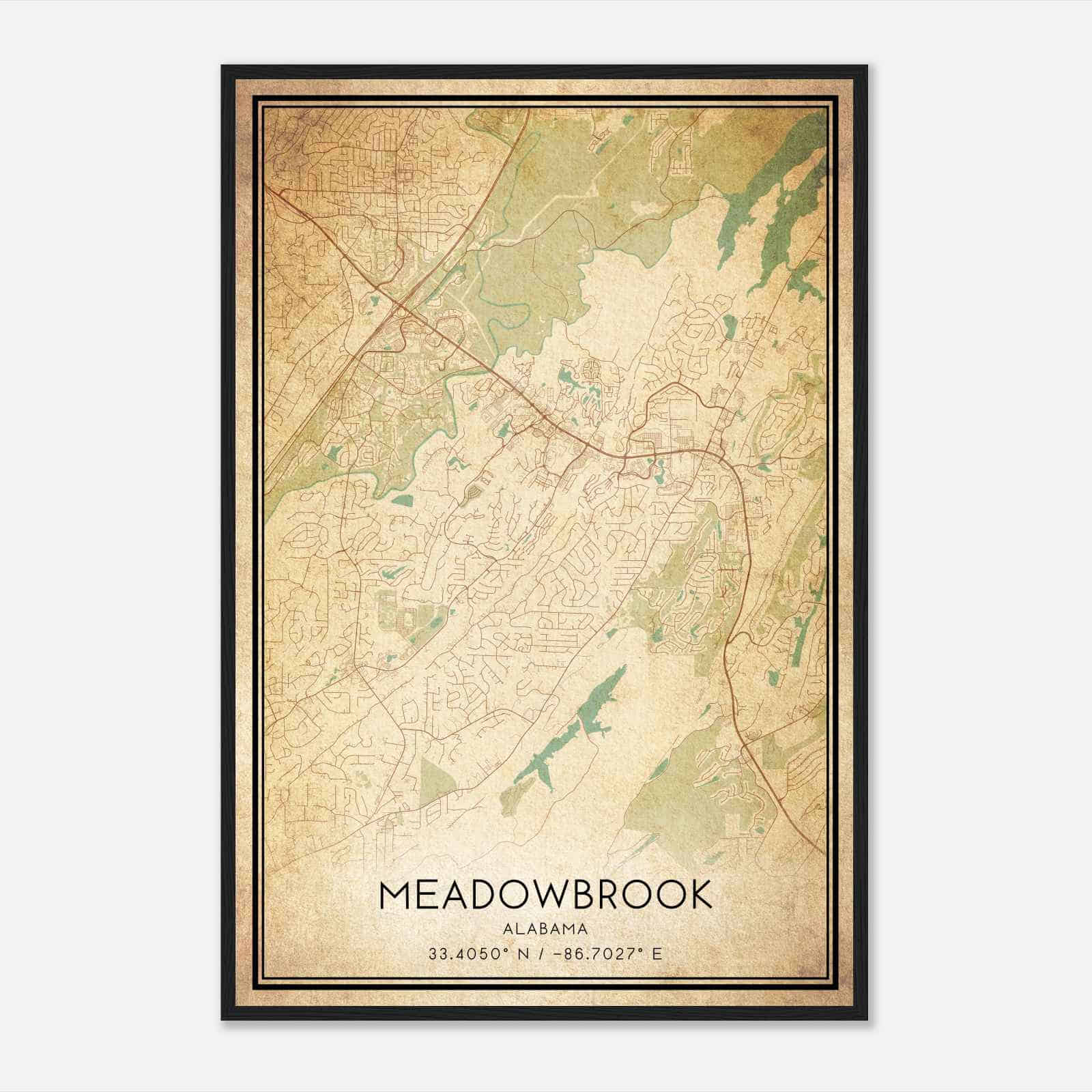 Vintage Meadowbrook Alabama Map Poster, Modern Home Decor Wall Art Print