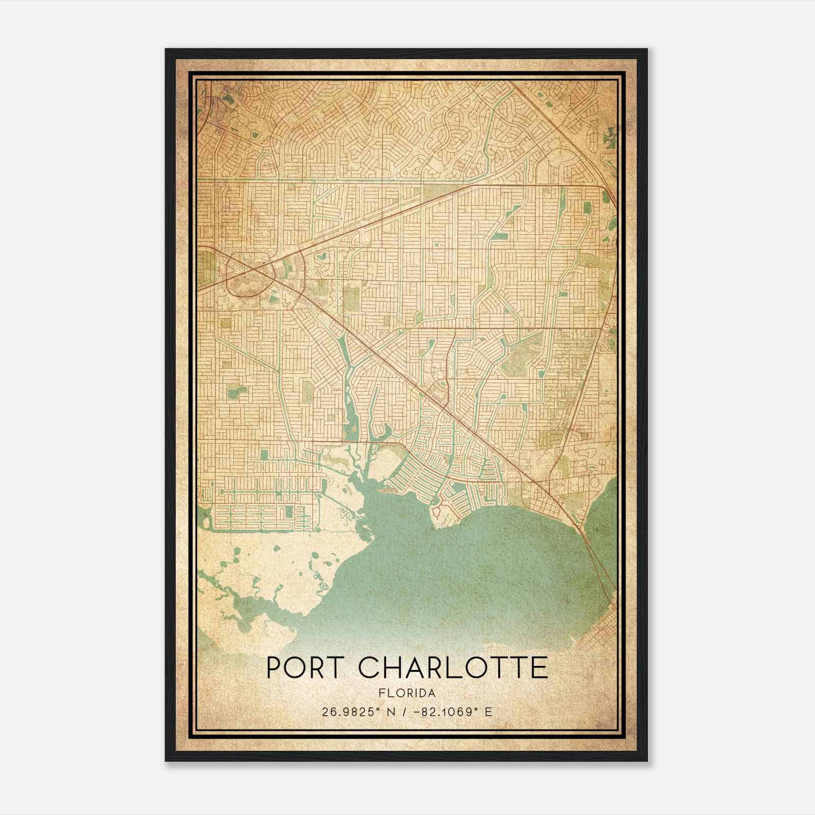 Vintage Port Charlotte Florida Map Poster, Modern Home Decor Wall Art Print