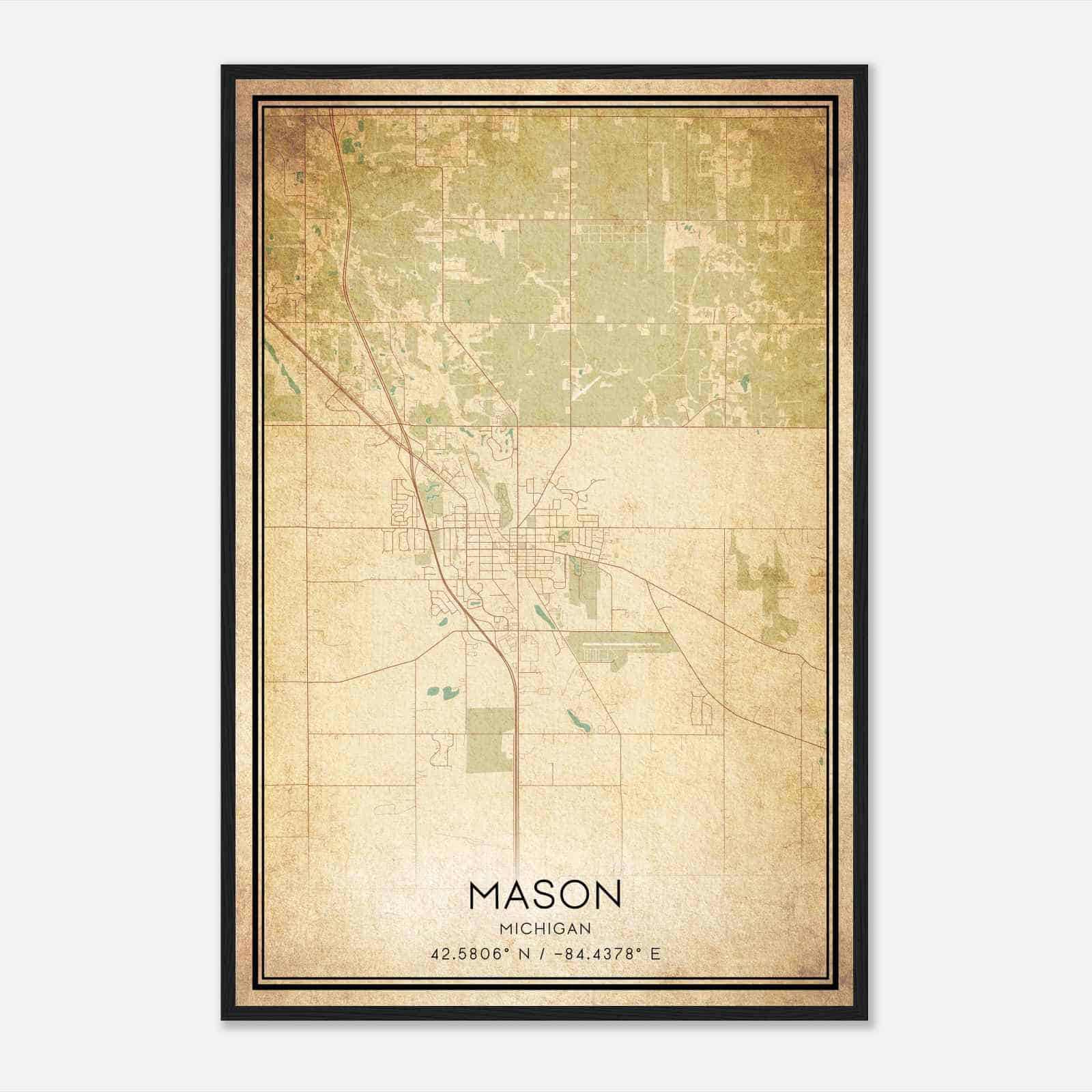 Vintage Mason Michigan Map Poster, Modern Home Decor Wall Art Print