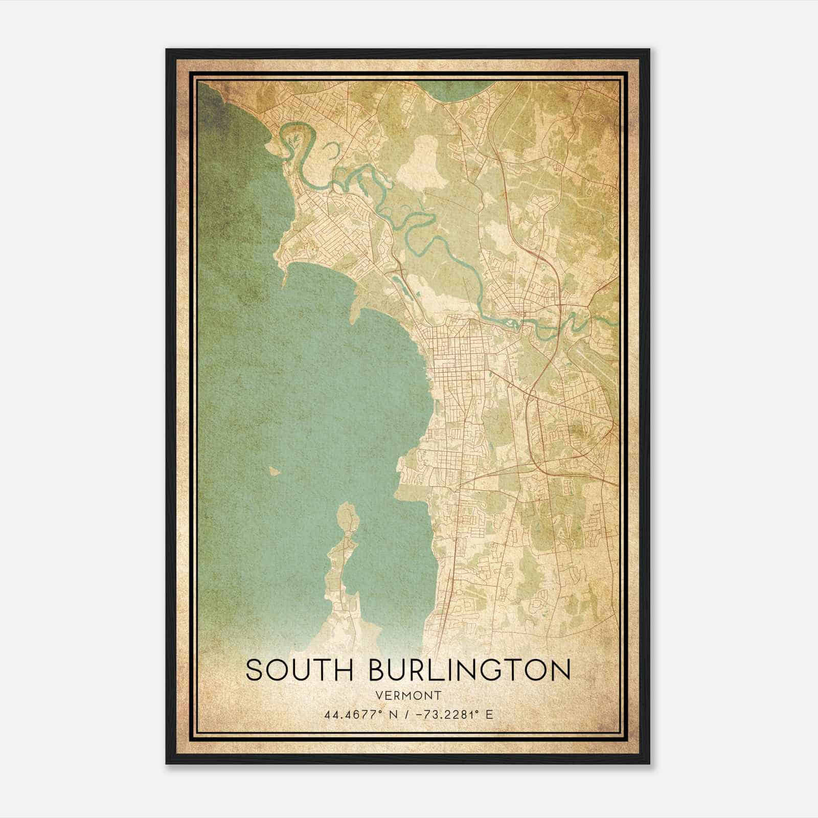 Vintage South Burlington Vermont Map Poster, Modern Home Decor Wall Art Print