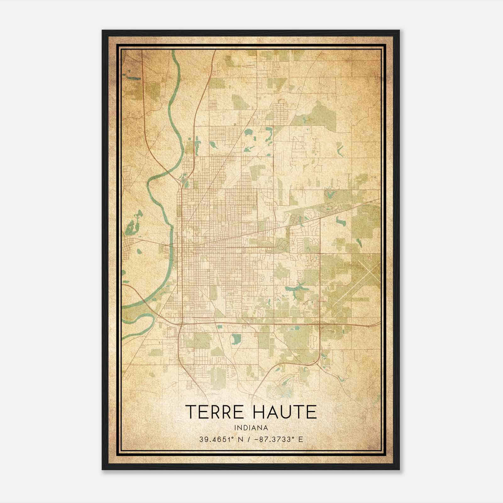 Vintage Terre Haute Indiana Map Poster, Modern Home Decor Wall Art Print