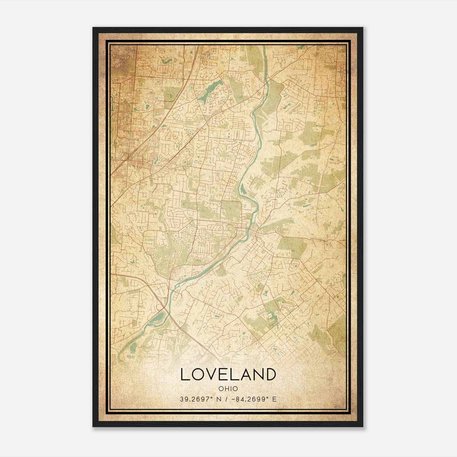 Vintage Loveland Ohio Map Poster, Modern Home Decor Wall Art Print
