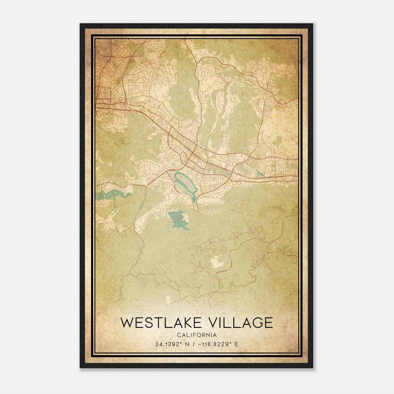 Vintage Westlake Village California Map Poster, Modern Home Decor Wall Art Print
