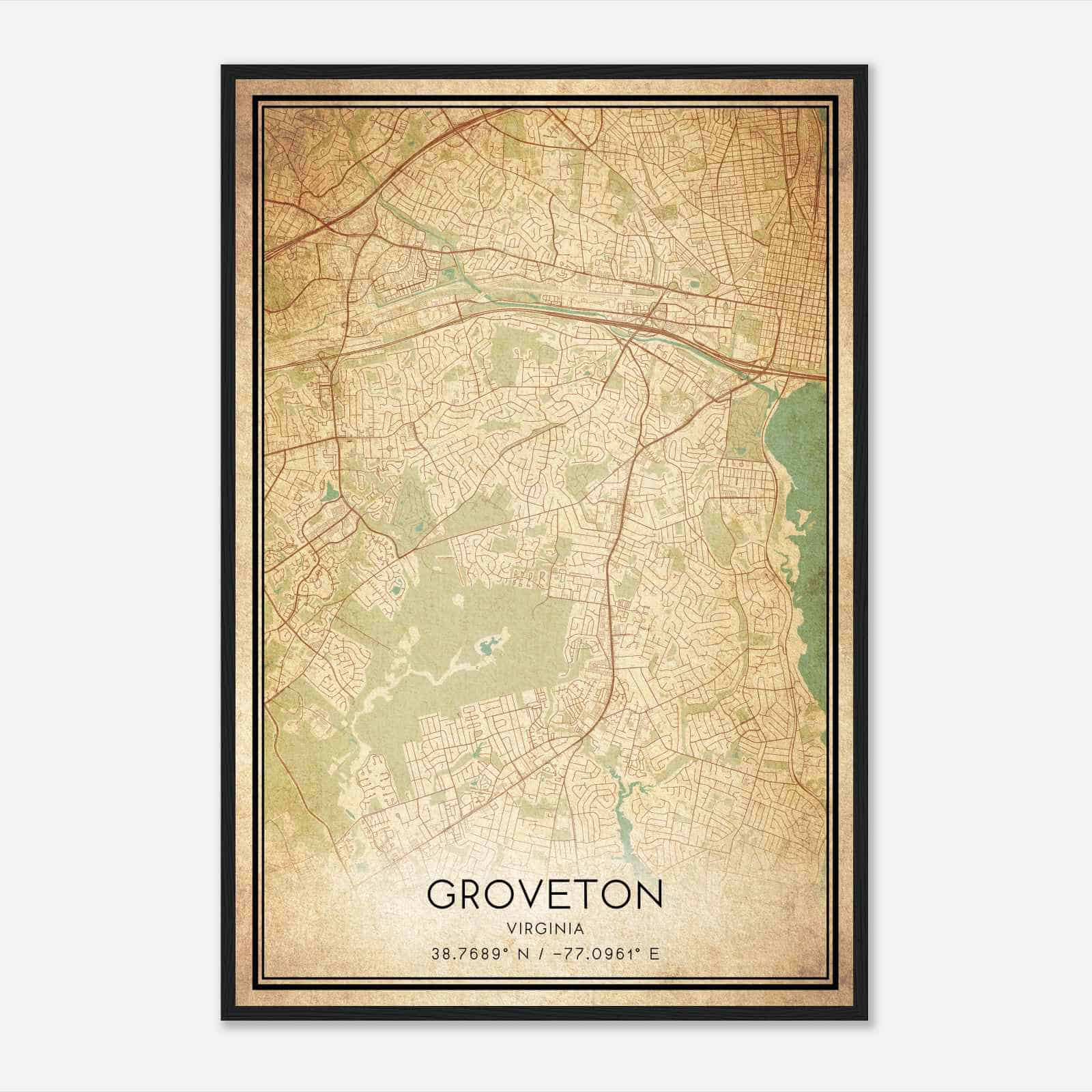 Vintage Groveton Virginia Map Poster, Modern Home Decor Wall Art Print