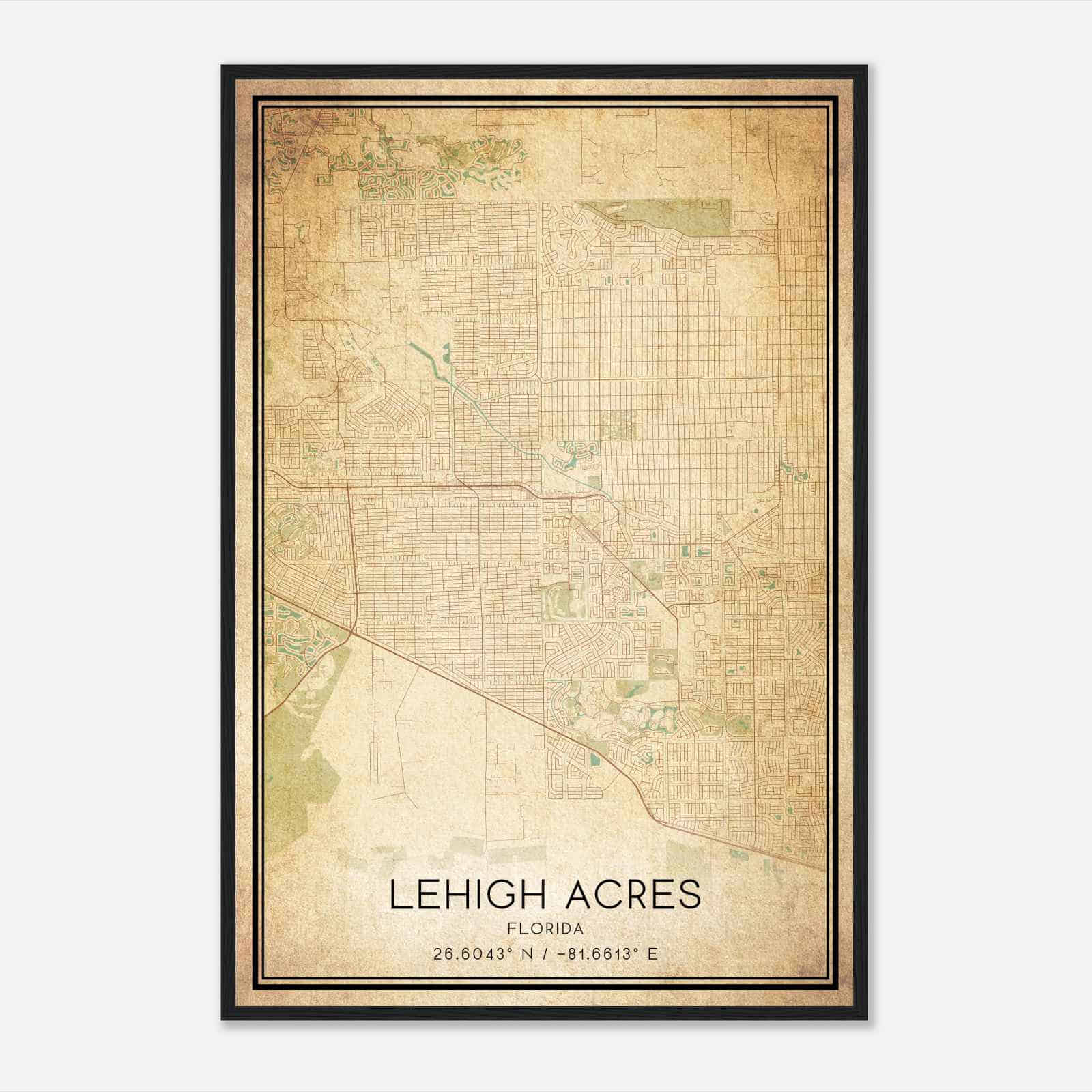 Vintage Lehigh Acres Florida Map Poster, Modern Home Decor Wall Art Print