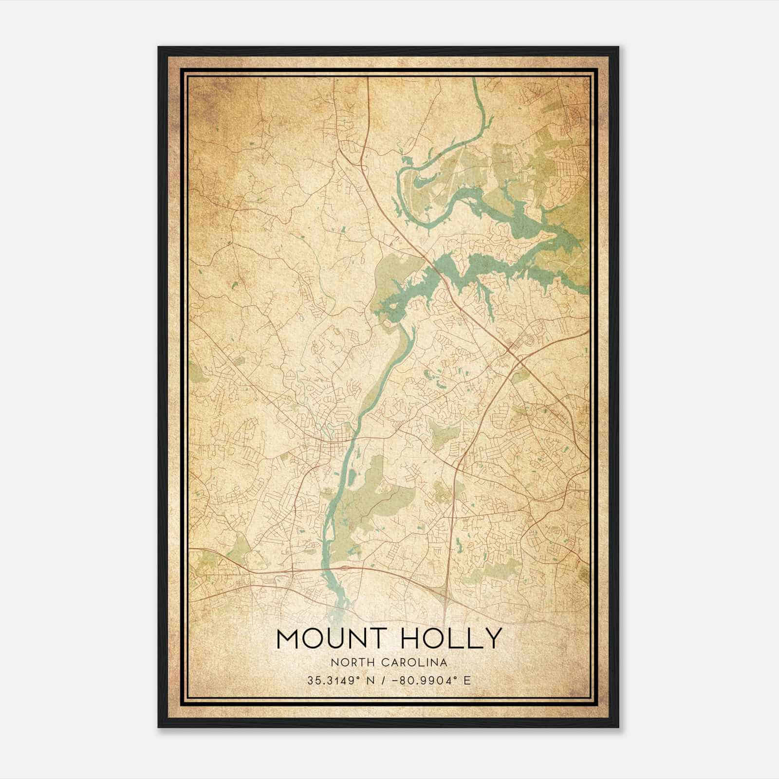 Vintage Mount Holly North Carolina Map Poster, Modern Home Decor Wall Art Print