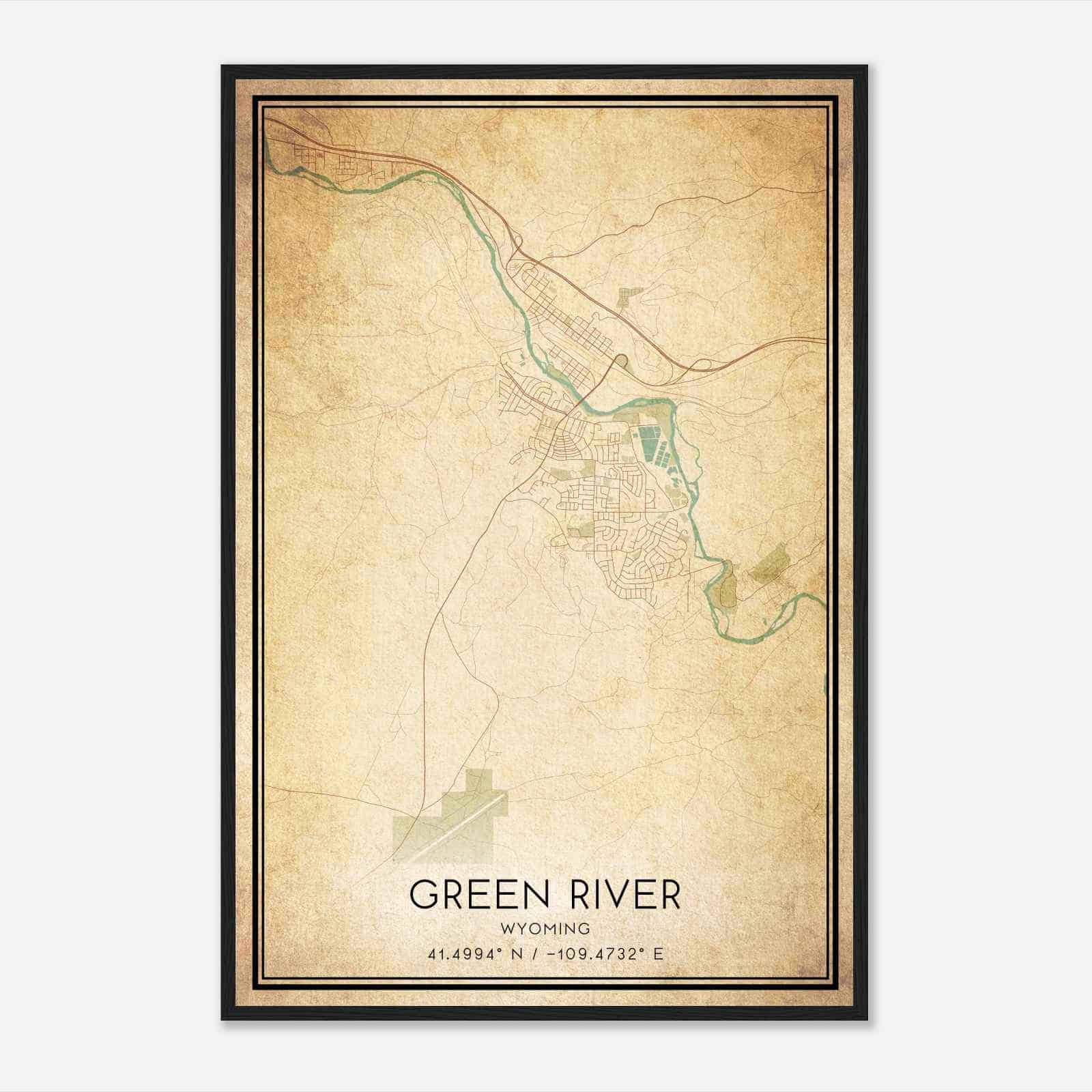 Vintage Green River Wyoming Map Poster, Modern Home Decor Wall Art Print