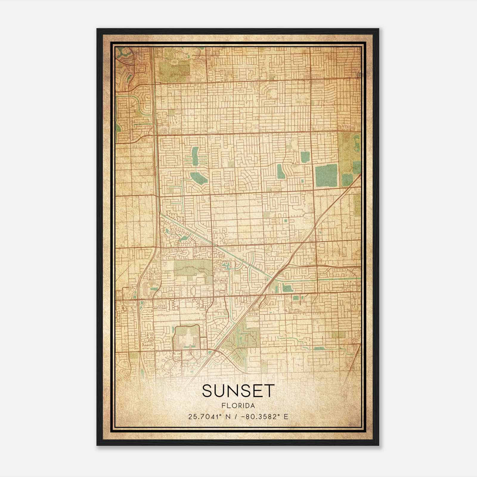 Vintage Sunset Florida Map Poster, Modern Home Decor Wall Art Print